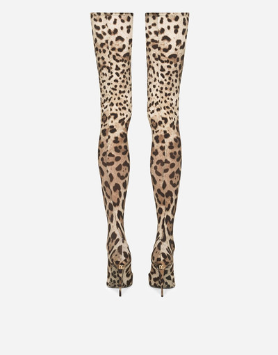 Dolce & Gabbana Leopard-print stretch fabric thigh-high boots outlook