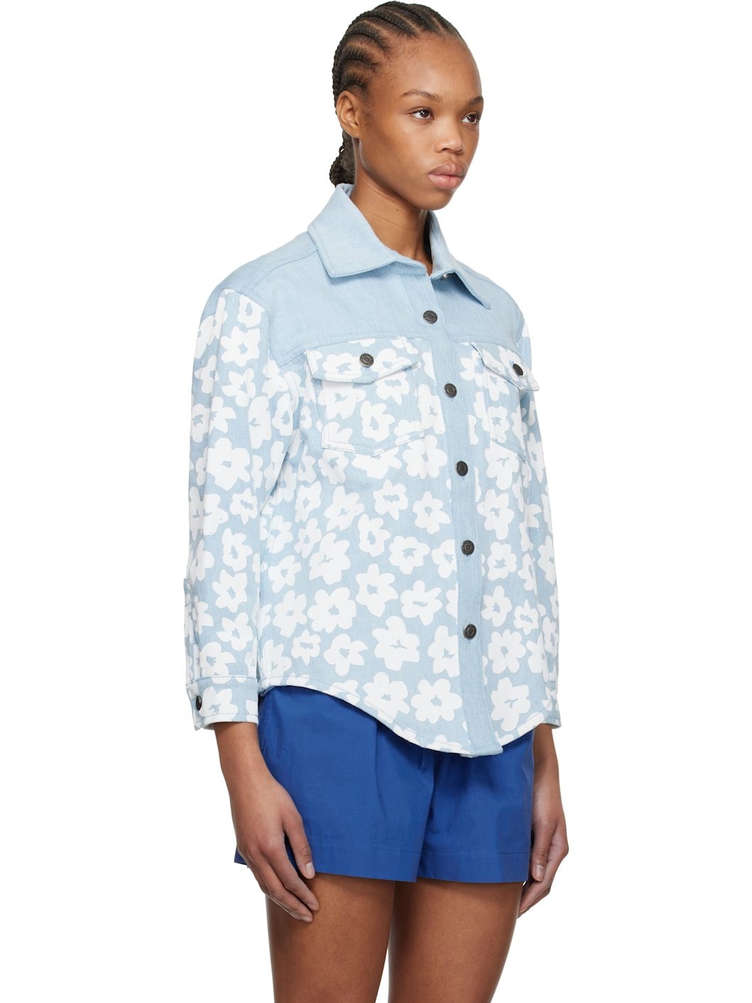 Blue Printed Denim Shirt - 2