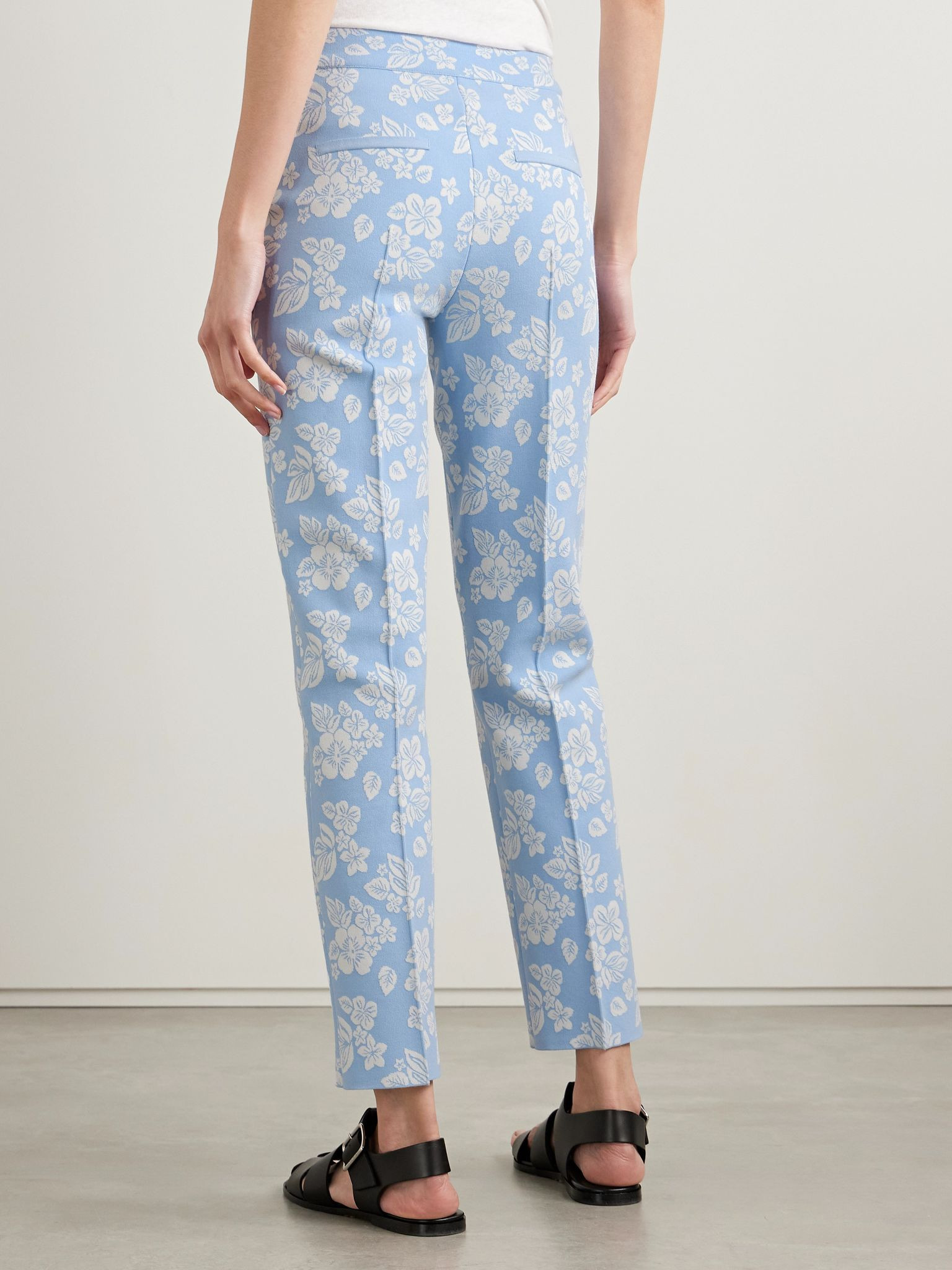 Louis cropped floral-jacquard straight-leg pants Light blue - 4