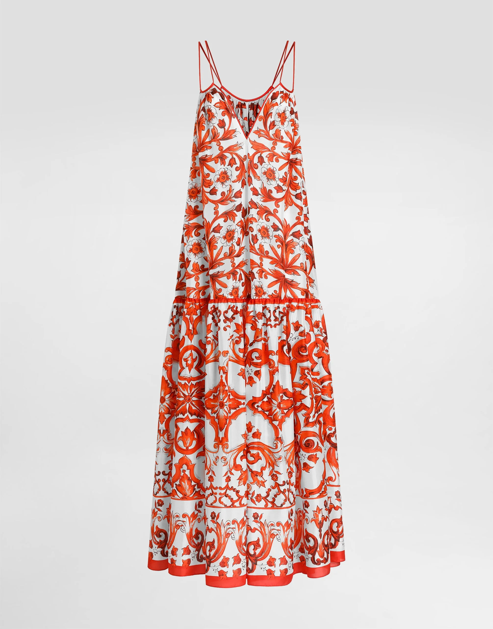 Majolica-print habotai long dress - 1
