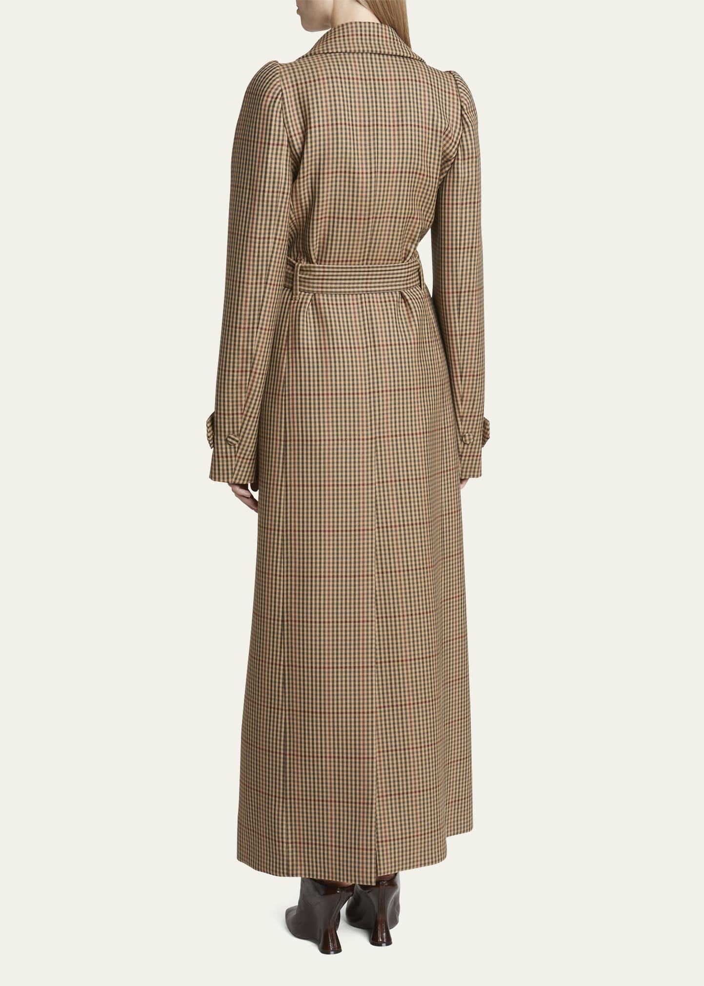 Remis Wool Check Belted Trench Coat - 3