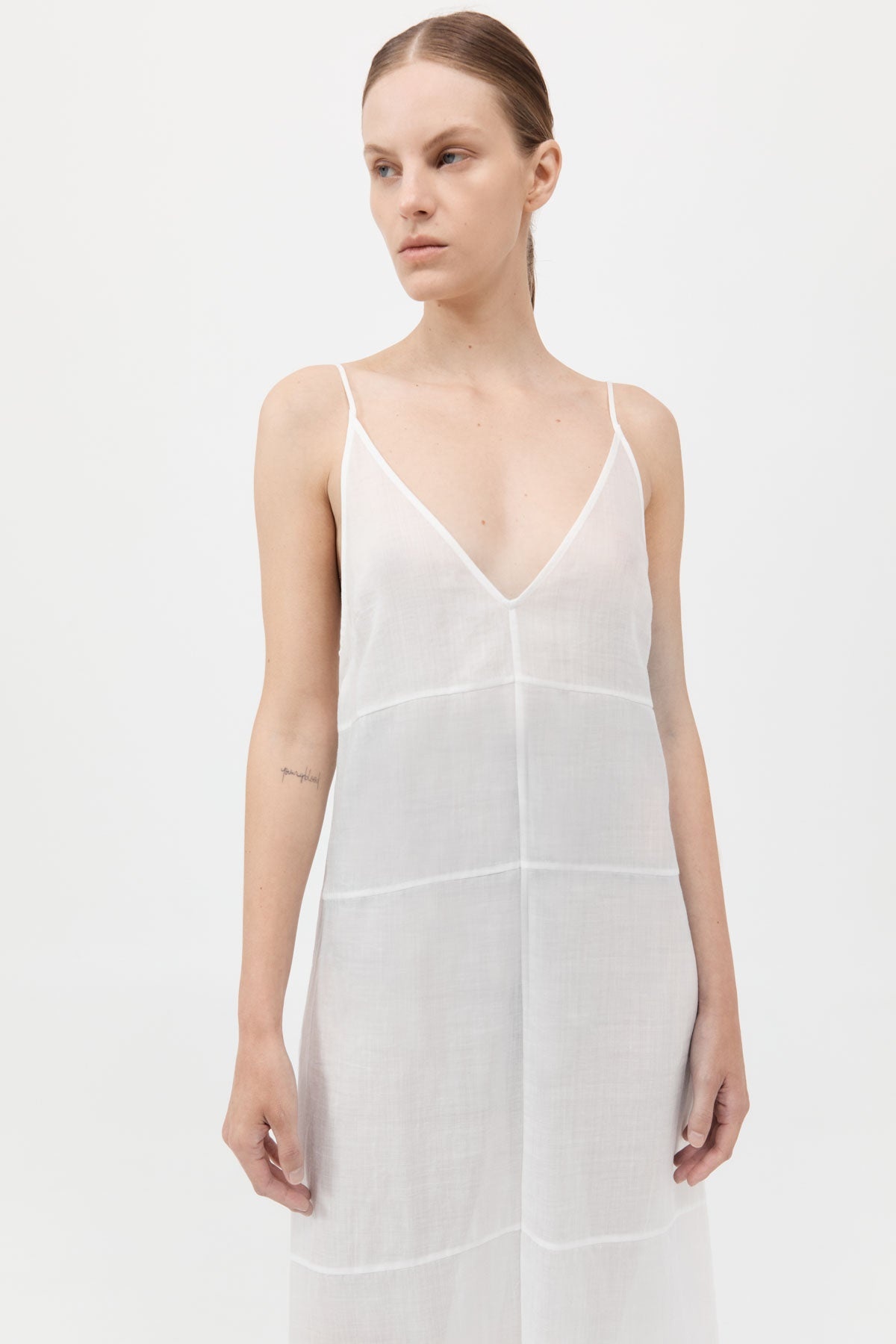 Semi Sheer Patchwork Dress - Salt - 3