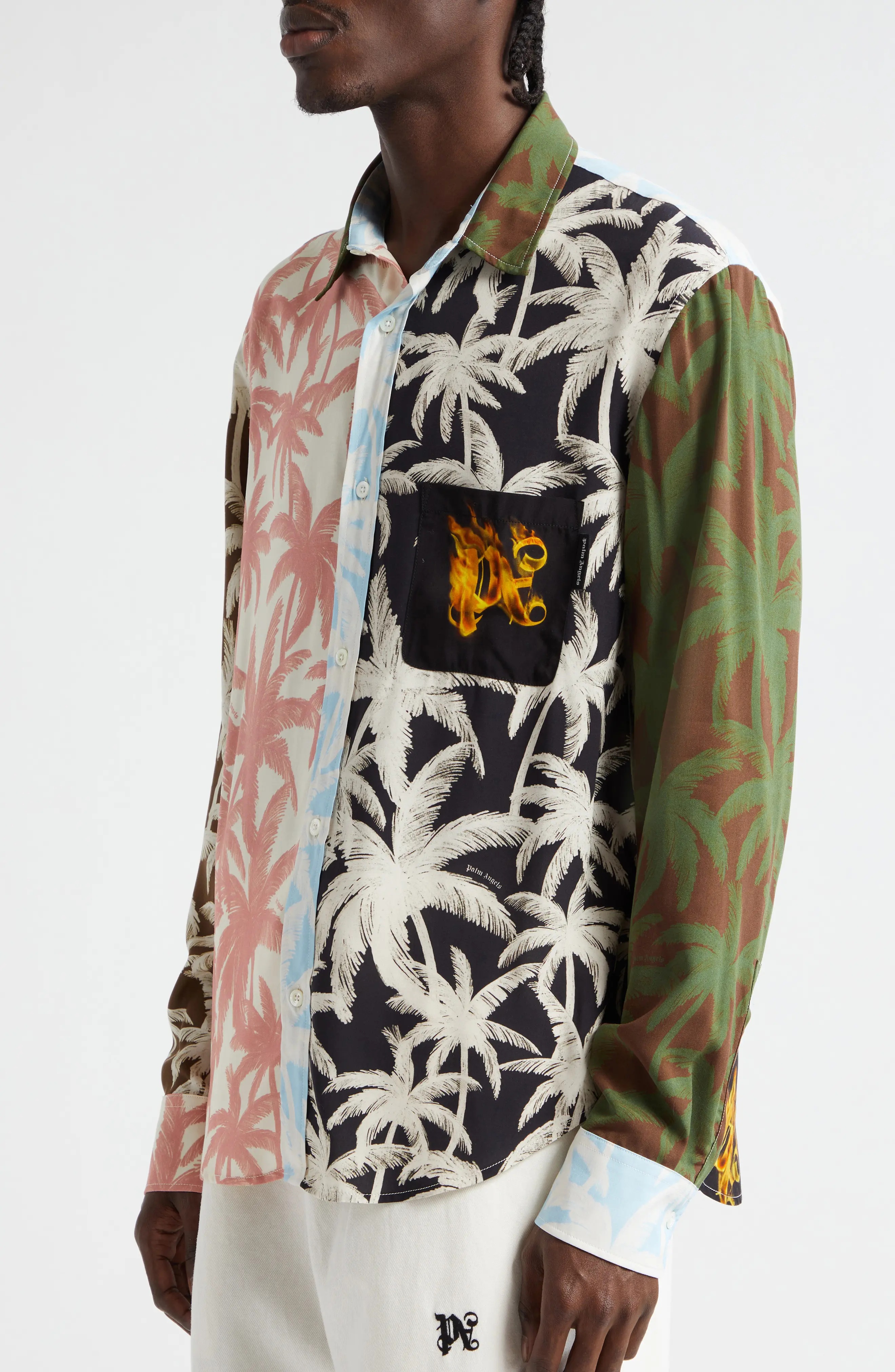 Burning Monogram Palm Print Button-Up Shirt - 5