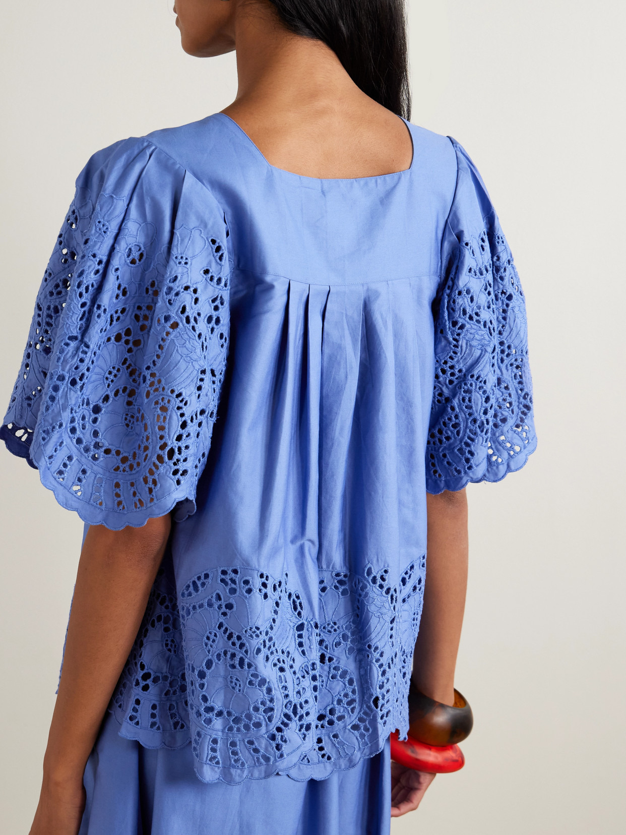 Scarletta Pleated Broderie Anglaise Cotton-poplin Blouse - 3