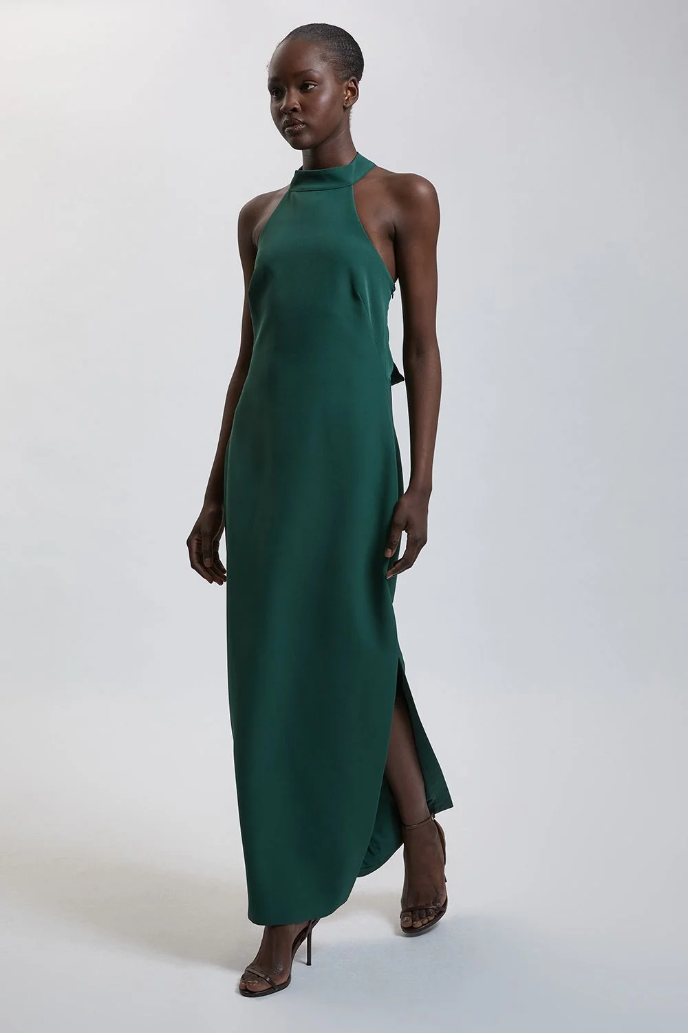 Petite Soft Tailored Halter Neck Open Back Maxi Dress - 1