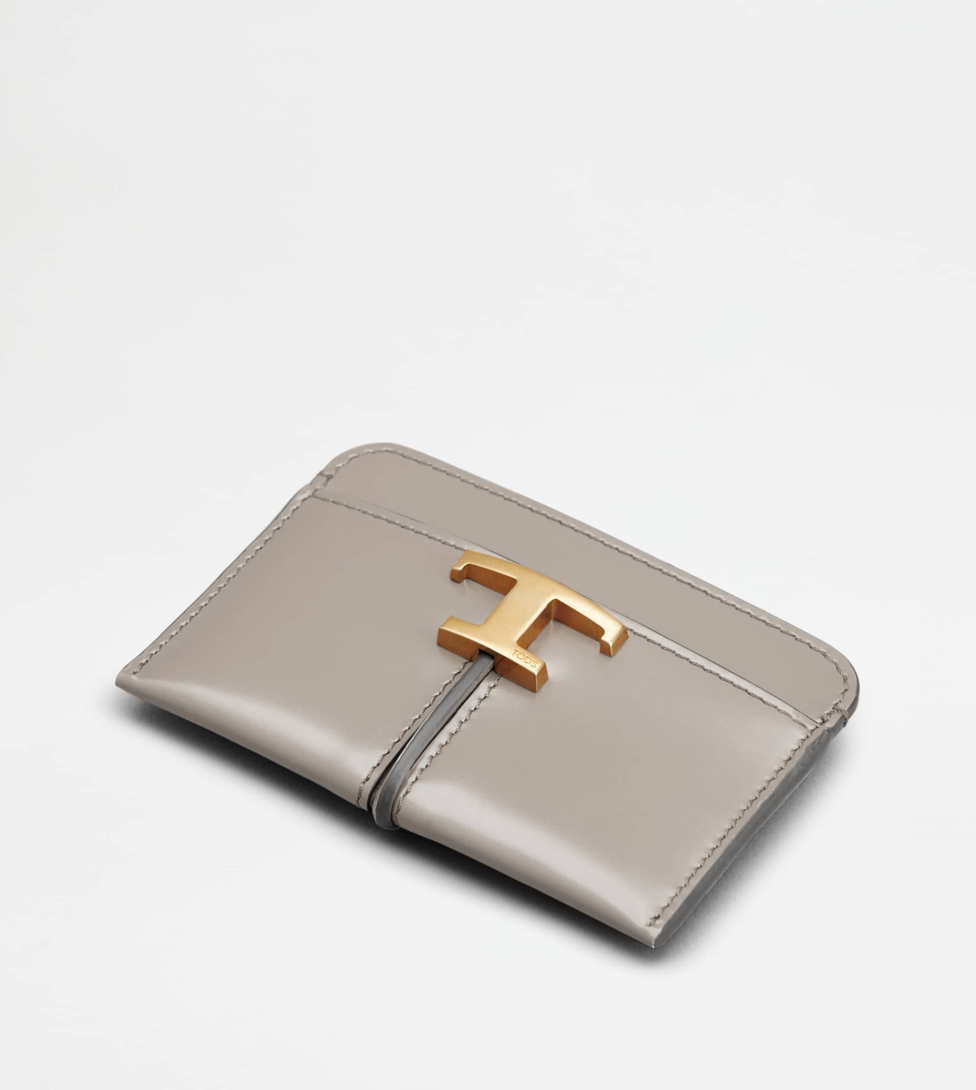 T TIMELESS CREDIT CARD HOLDER IN LEATHER - GREY - 3