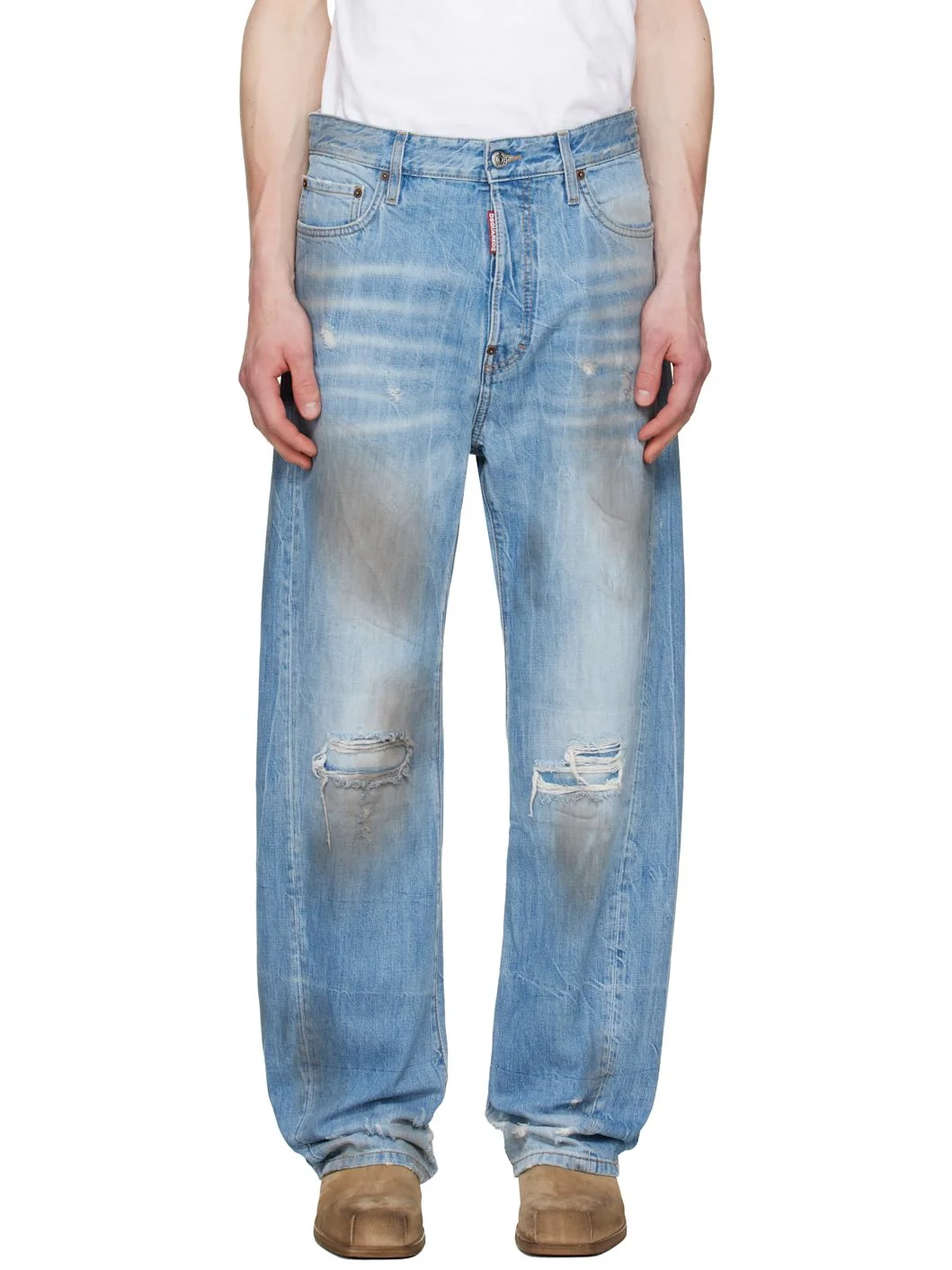 Blue Light Dirty Wash Loose Twist Jeans - 1