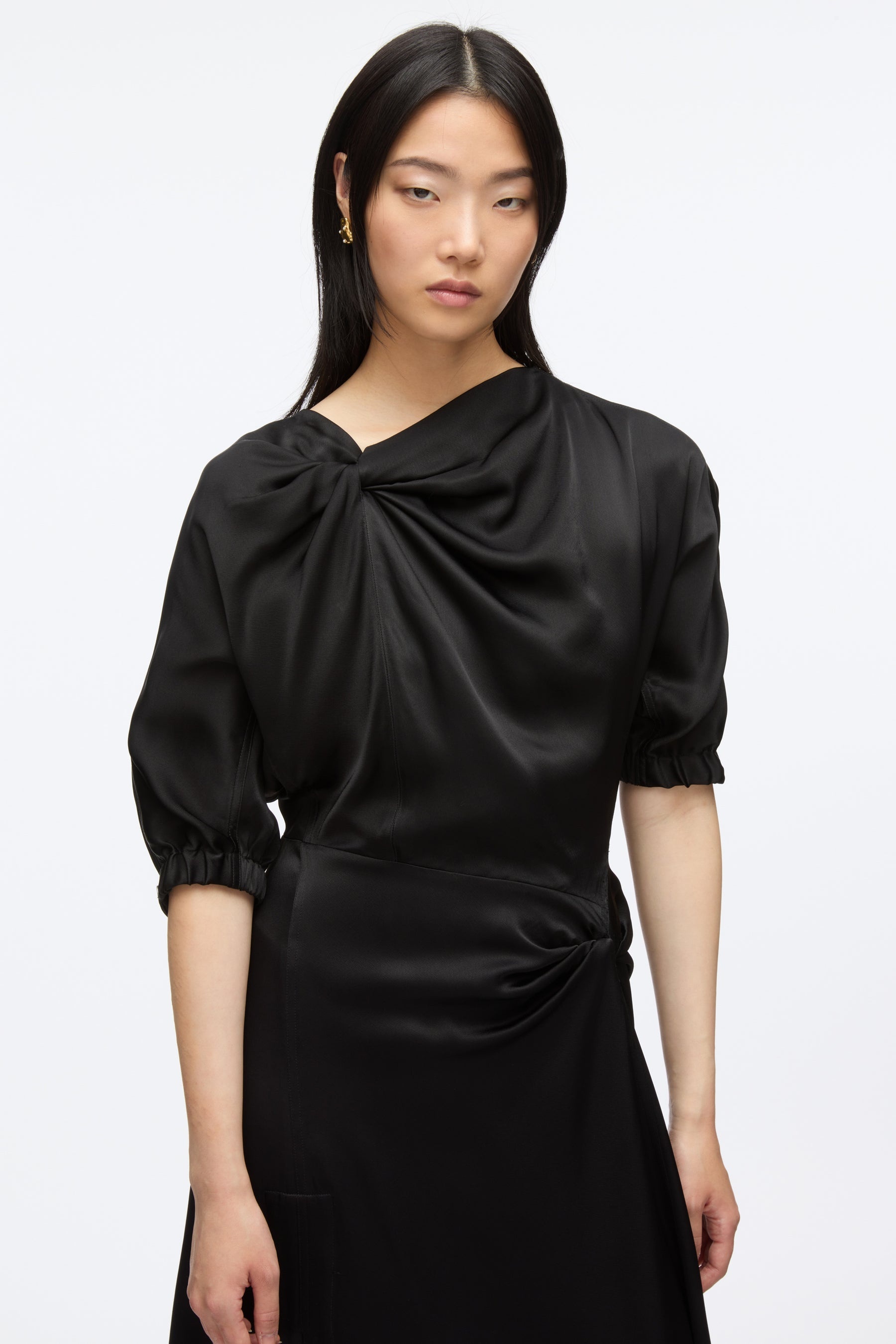 Satin Knotted Drape Dress - 5
