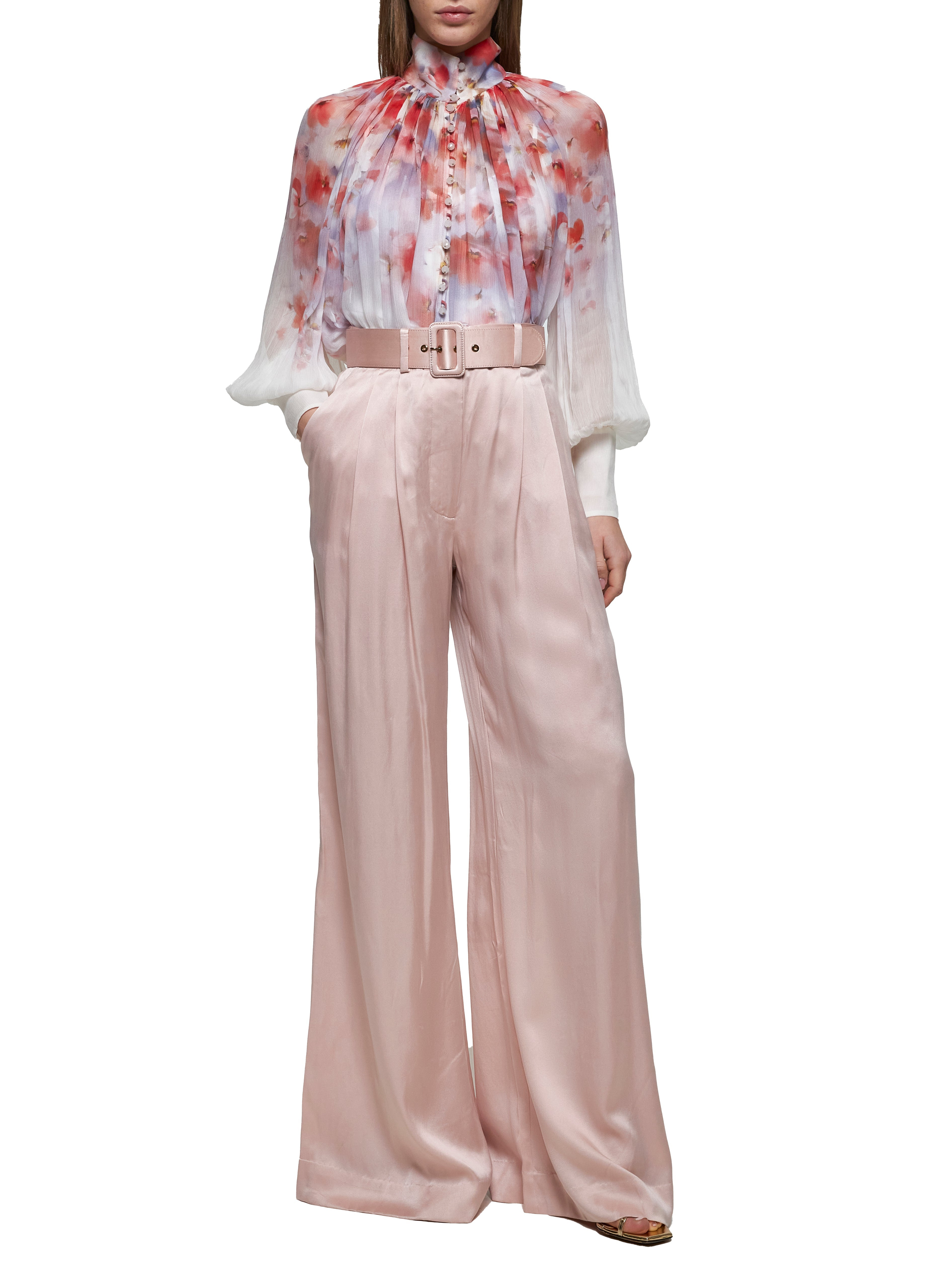 Zimmermann Women Pink Silk Tuck Pants - 2