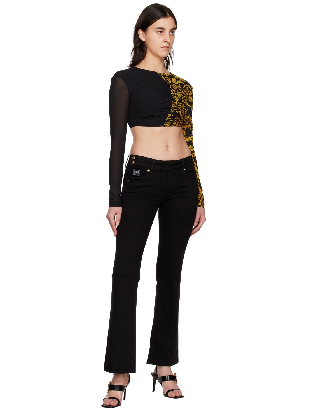 Black & Yellow Cropped Blouse - 4