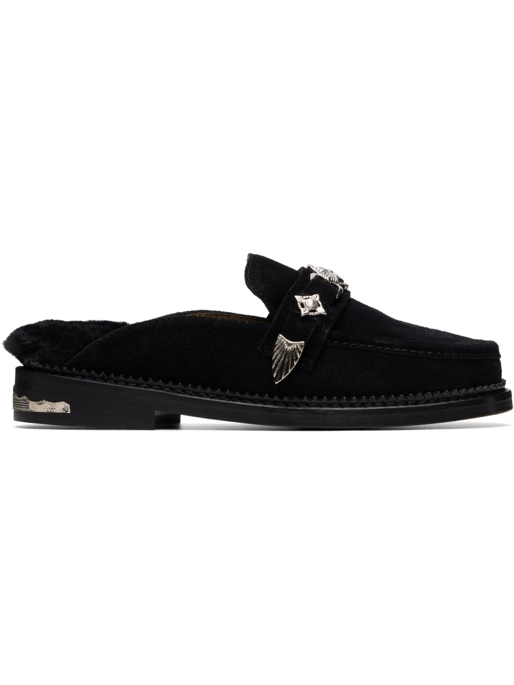 Black Suede Fur Slip-on Loafers - 1