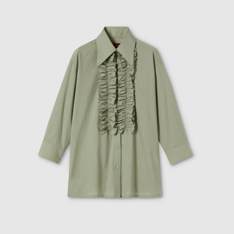 Cotton muslin shirt with ruffle trim 1