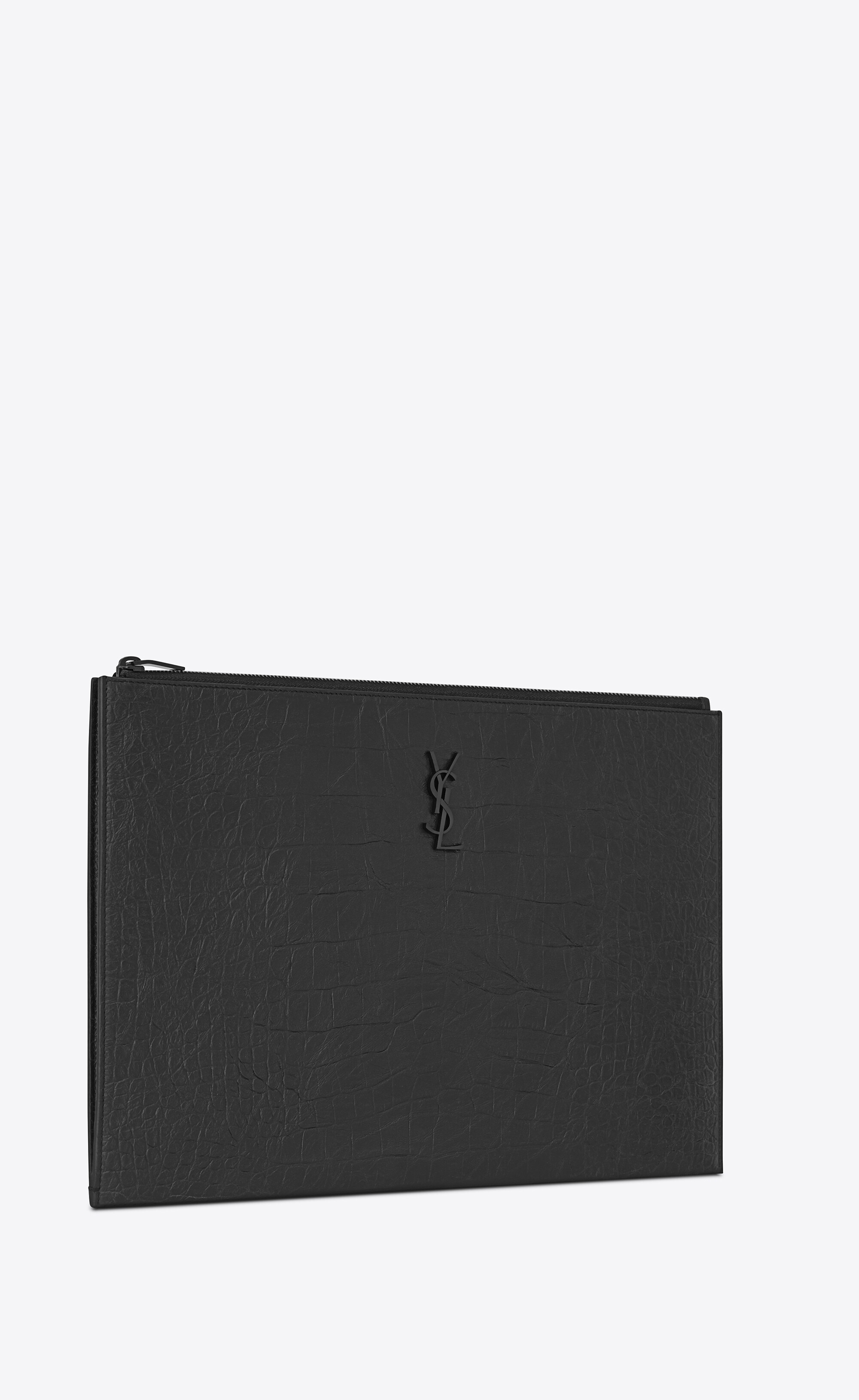 monogram document holder in crocodile embossed leather - 4