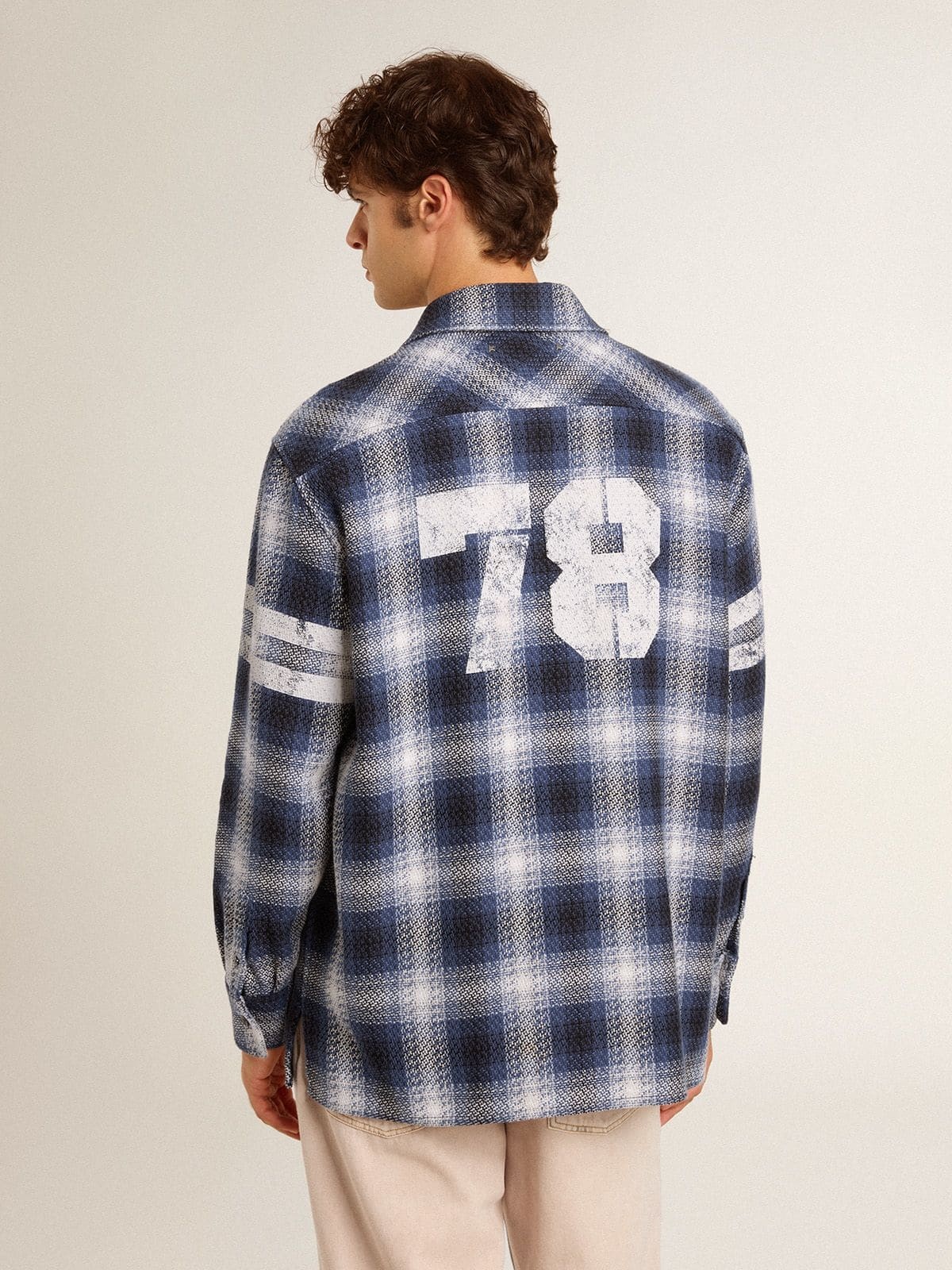Men's blue 3D checkered shirt with print on the back - 4