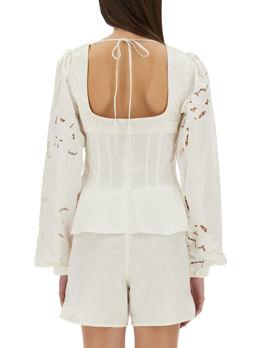 Marine Serre Women Upcycled Linen Top - 3