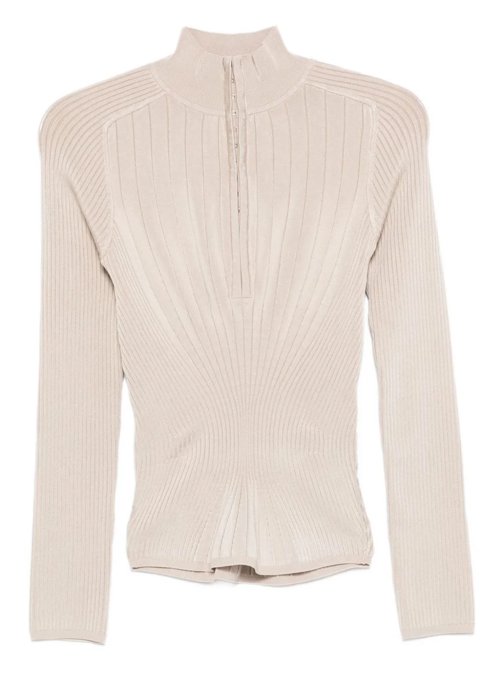 ribbed zip-front polo top - 1