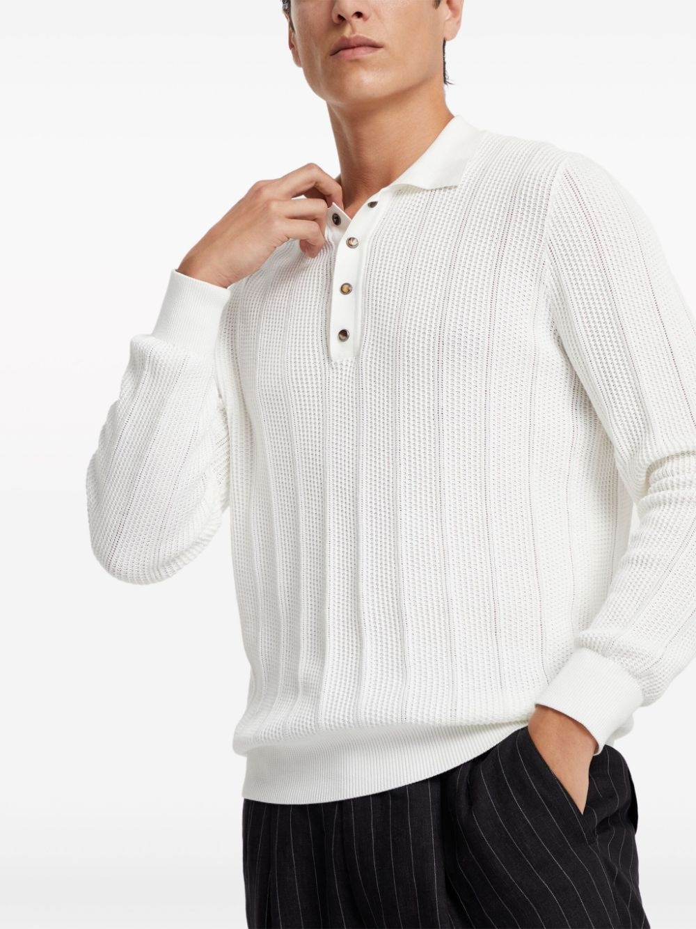 long-sleeve cotton polo shirt - 2