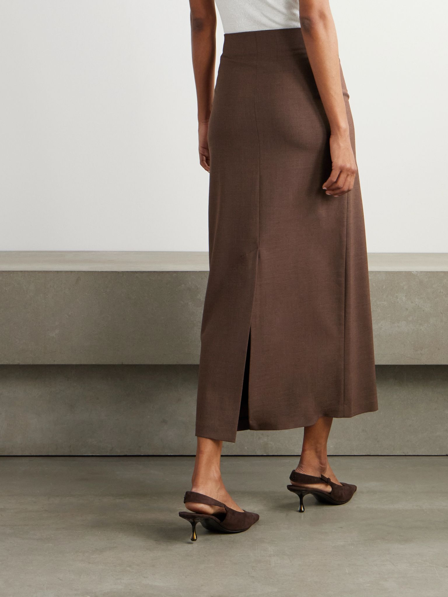 Samos wool-blend twill midi skirt Brown - 4