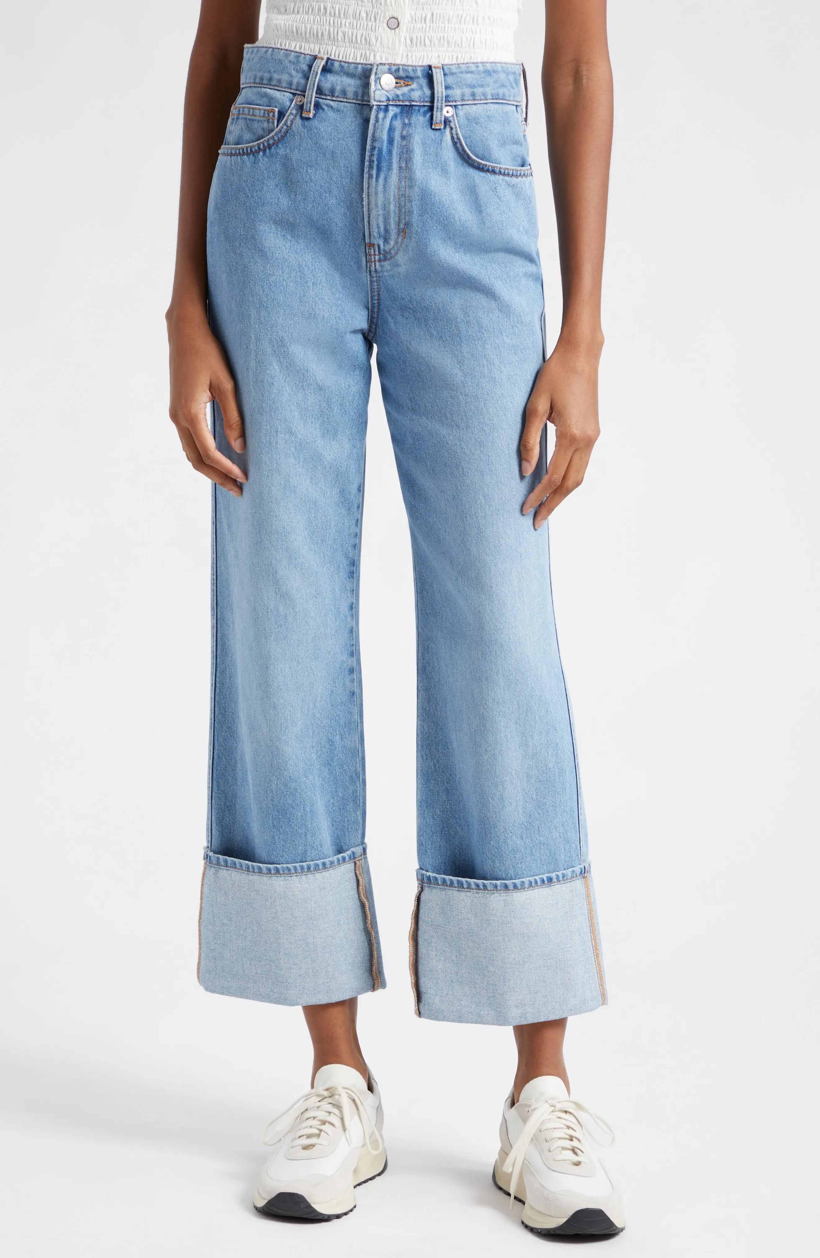 Dylan Cuffed High Waist Relaxed Straight Leg Jeans - 1