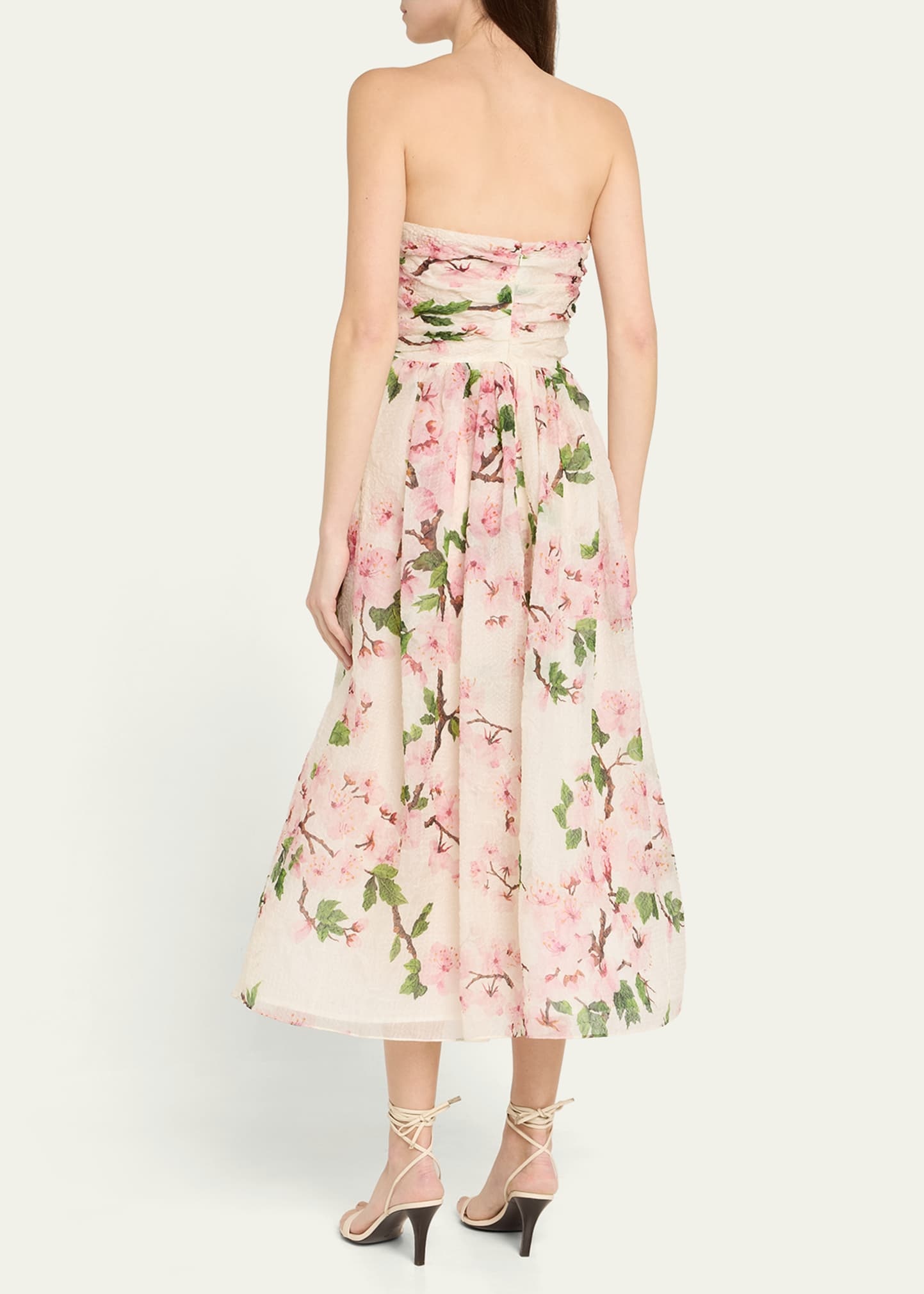 Strapless Cherry Blossom Draped Organza Dress - 3