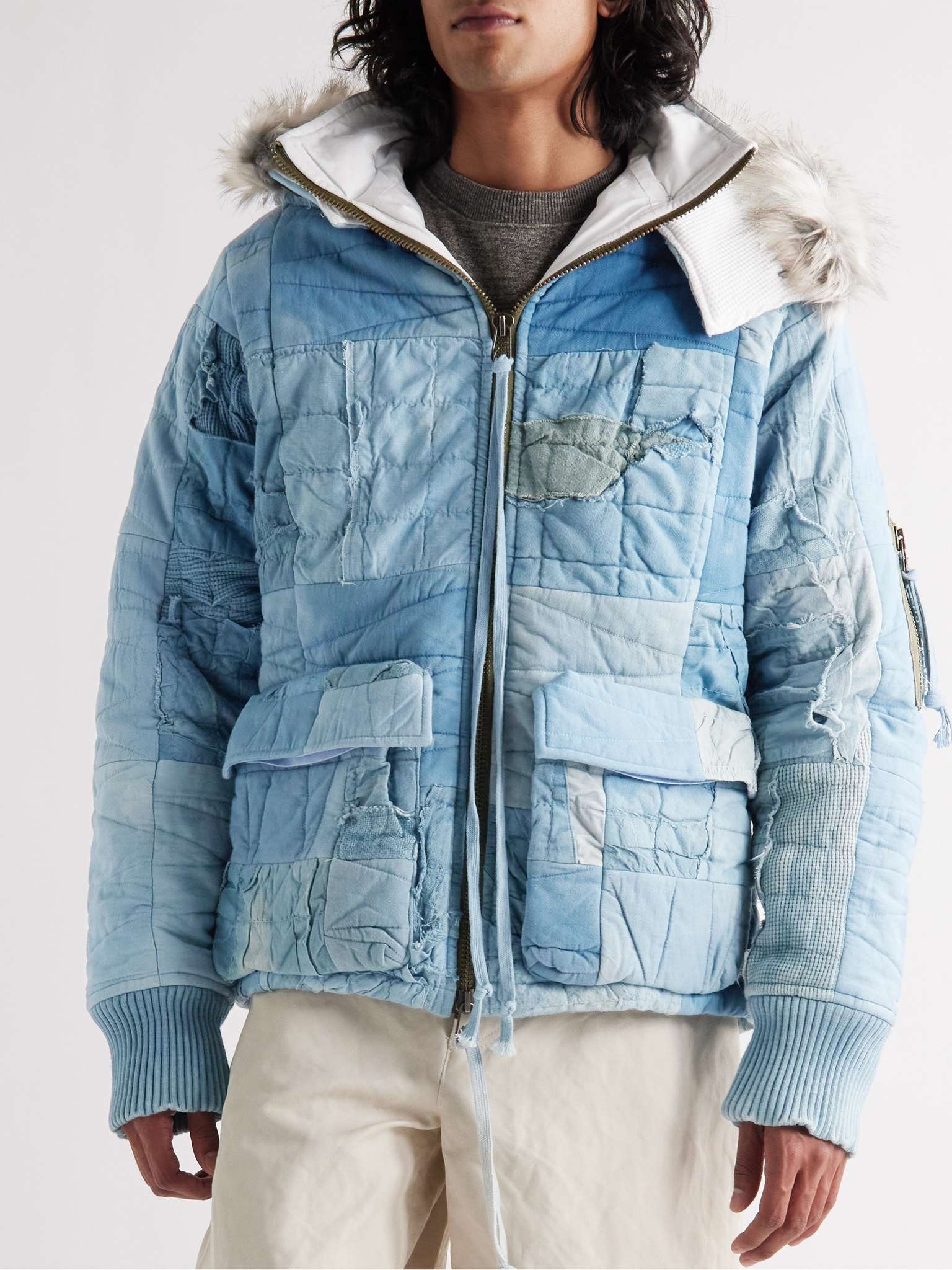 Scrapwork Faux Fur-Trimmed Quilted Cotton Hooded Jacket - 4