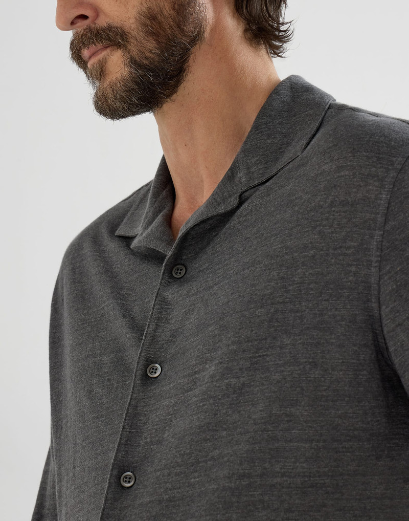 Linen and cotton mélange jersey short sleeve shirt with camp collar 5
