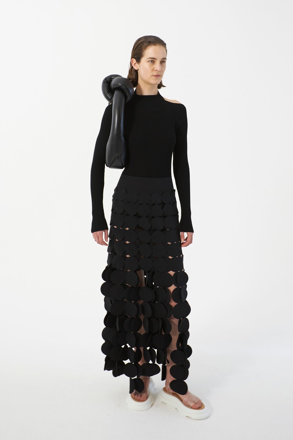 LASER CUT MULTI CIRCLE DOUBLE LAYERED SKIRT BLACK - 6