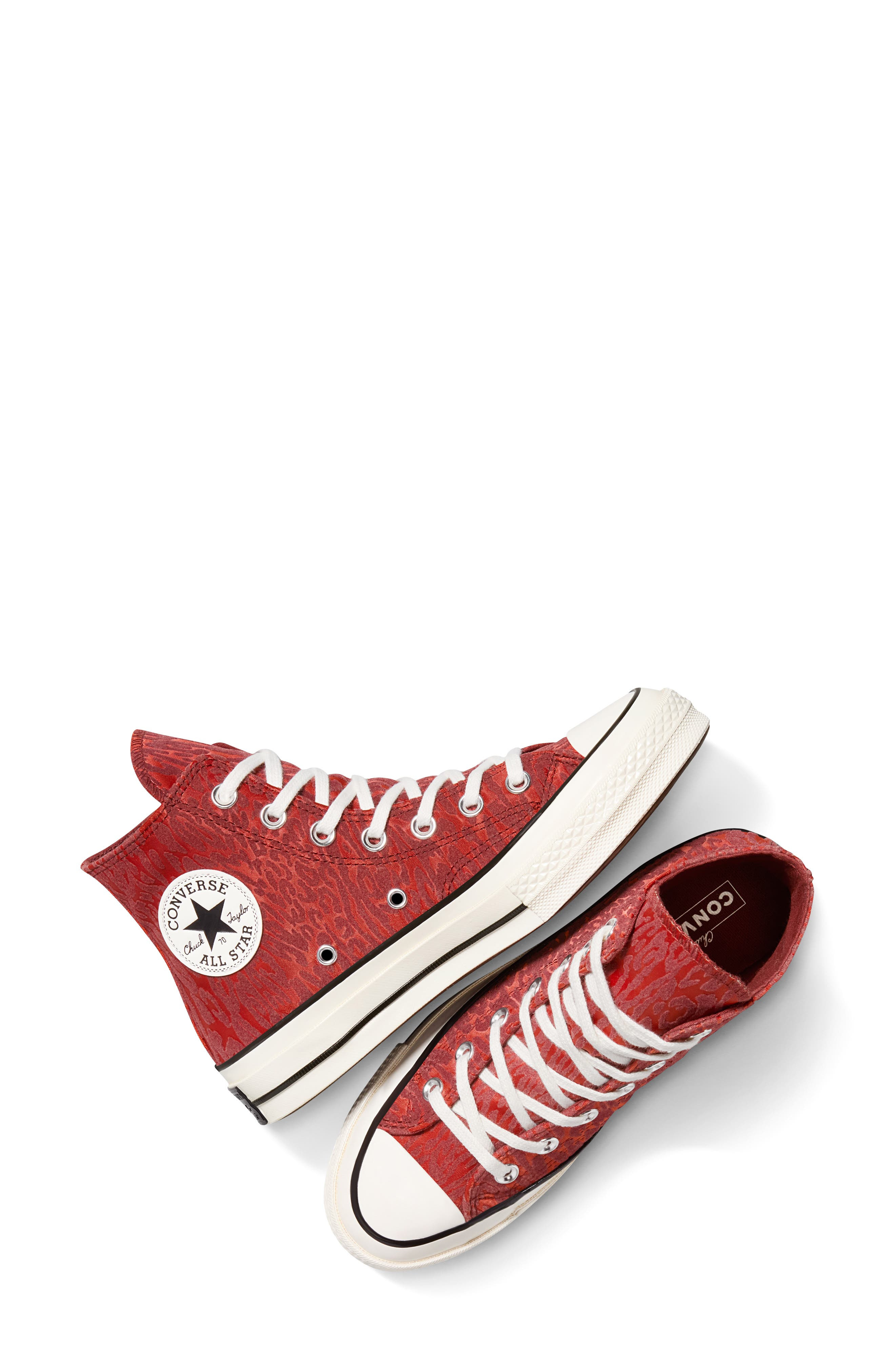 Converse Gender Inclusive Chuck 70 Leopard Flocked Satin Low Top Sneaker in Rottin Apple/By The Camp - 4