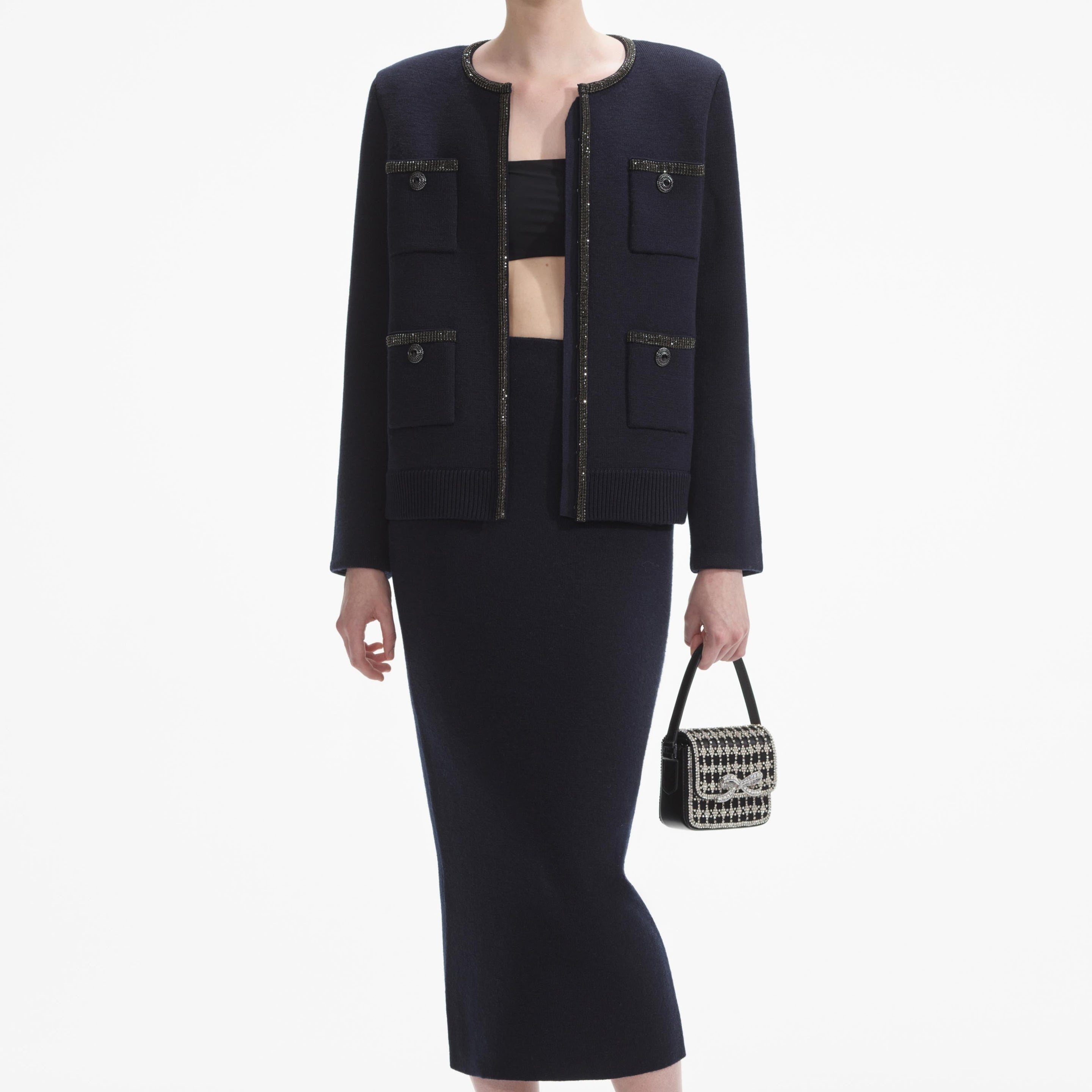 Navy Embellished Knit Cardigan - 4