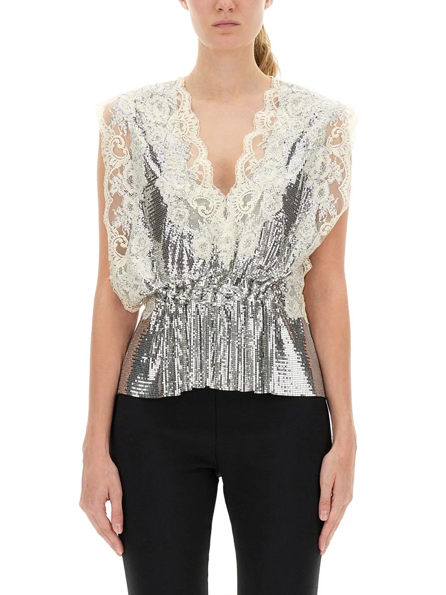 Rabanne Women Lace And Sequin Top - 1