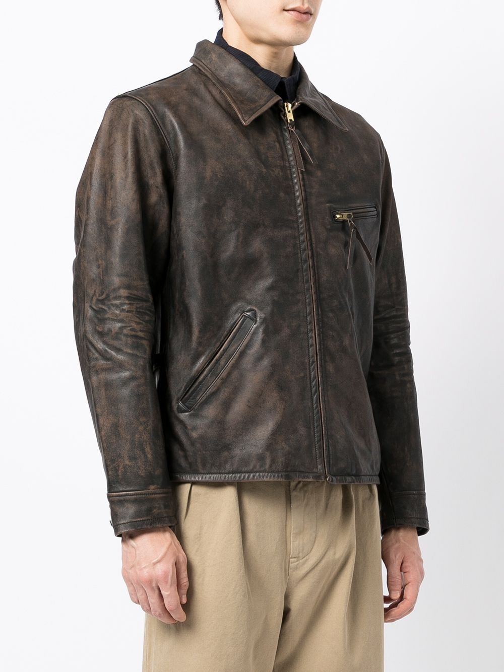 zipped leather jacket - 3
