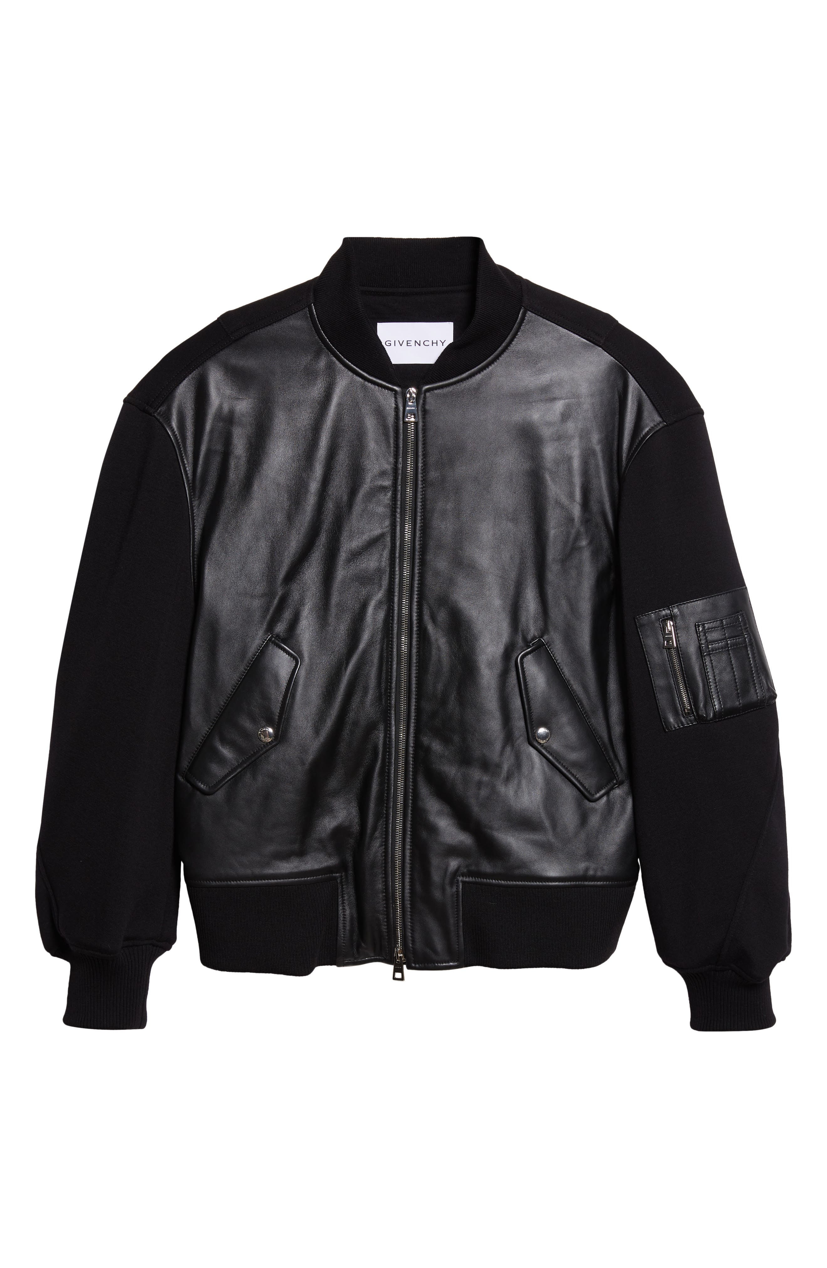 Givenchy Lambskin Leather Front Wool Bomber Jacket in Black at Nordstrom - 7