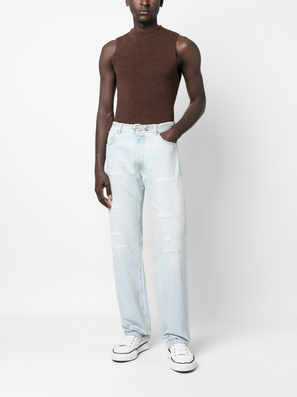 distressed-effect straight-leg jeans - 2