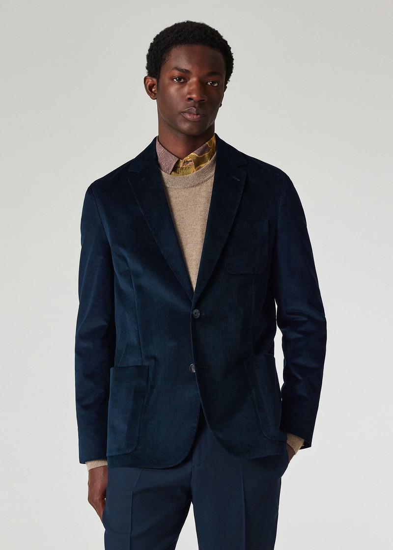 Navy Cotton-Blend Corduroy Unlined Blazer 5