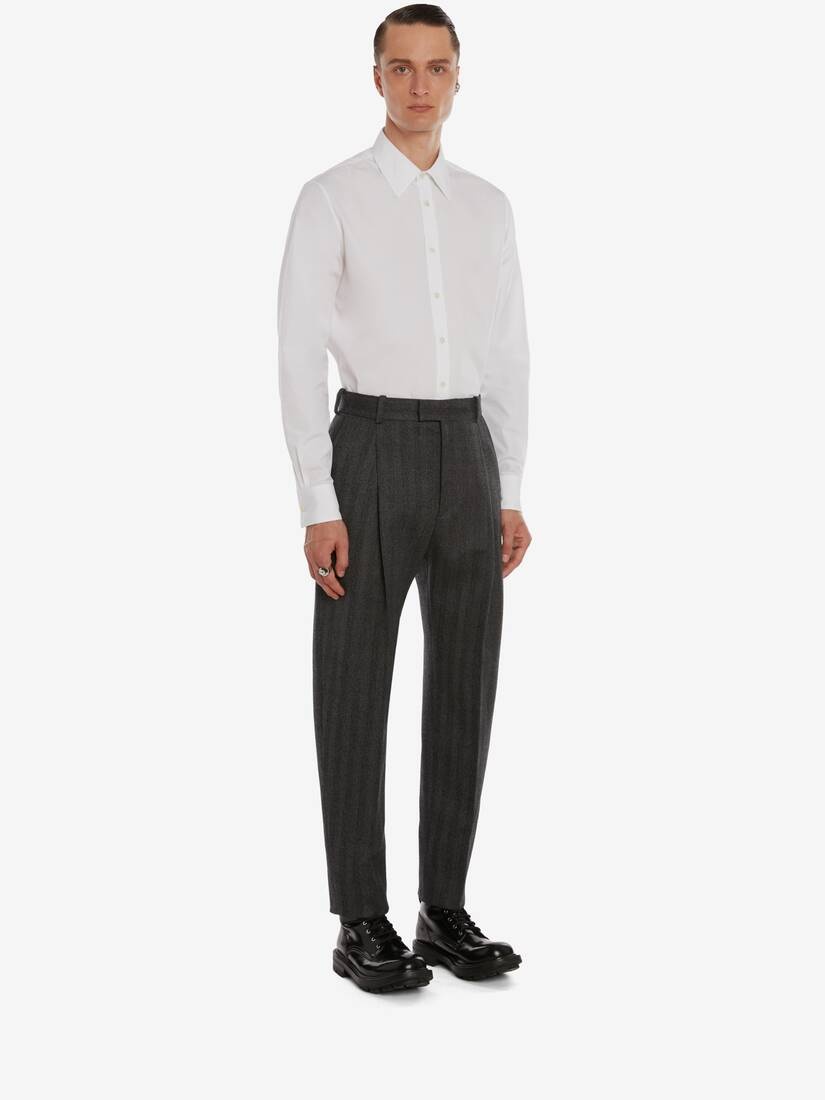 Wool Herringbone Trouser in Pale Grey - 3