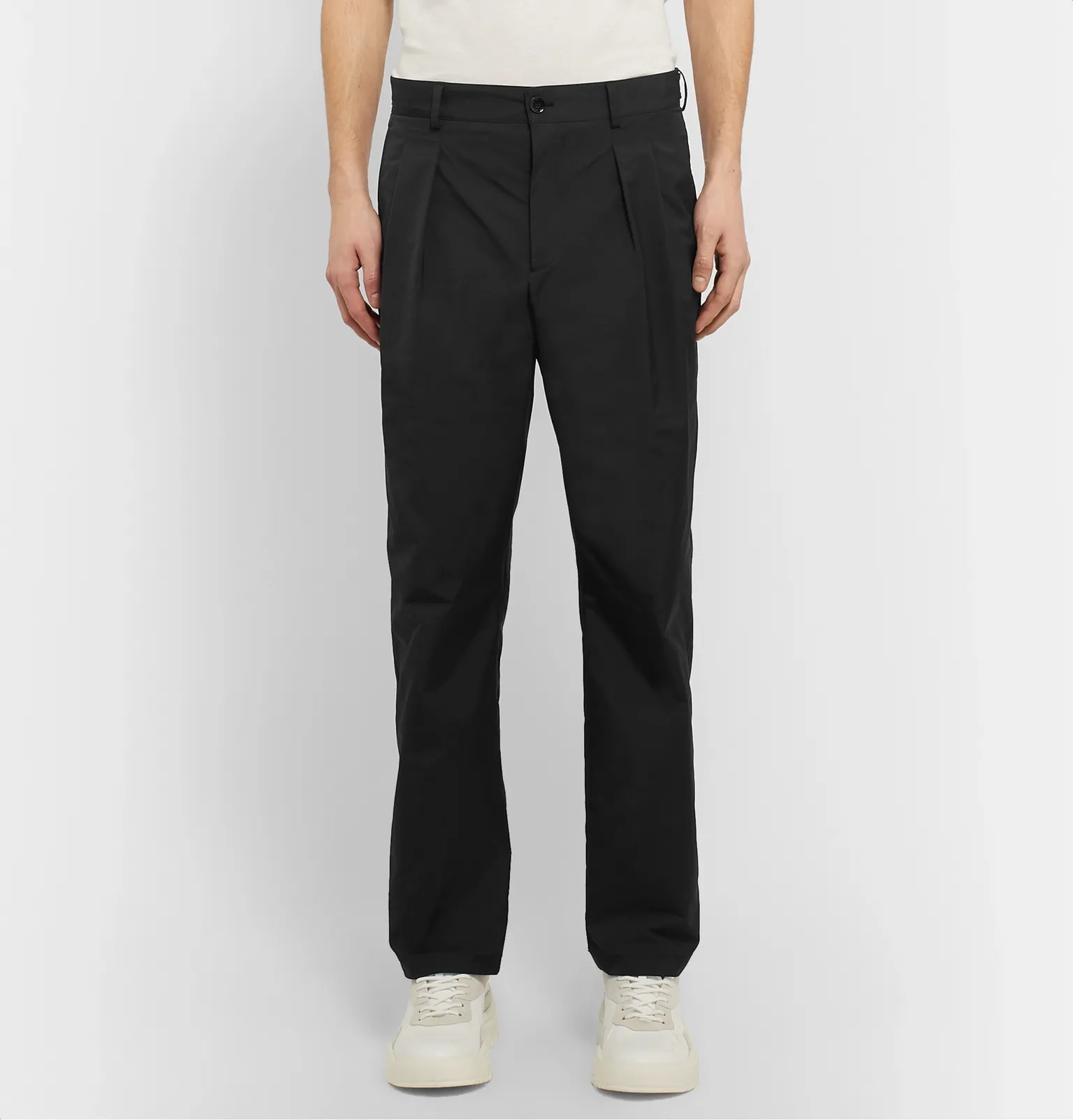 Black Tapered Pleated Tech-Twill Trousers - 4