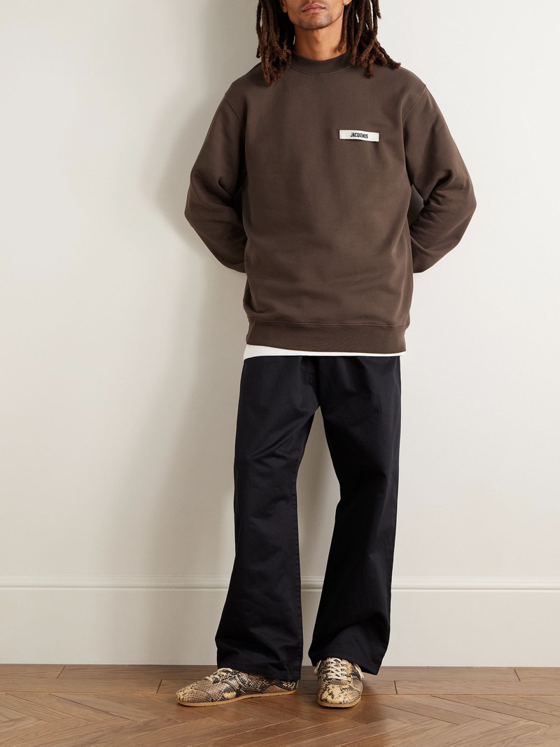 JACQUEMUS Logo-Appliquéd Cotton-Jersey Sweatshirt Dark brown outlook