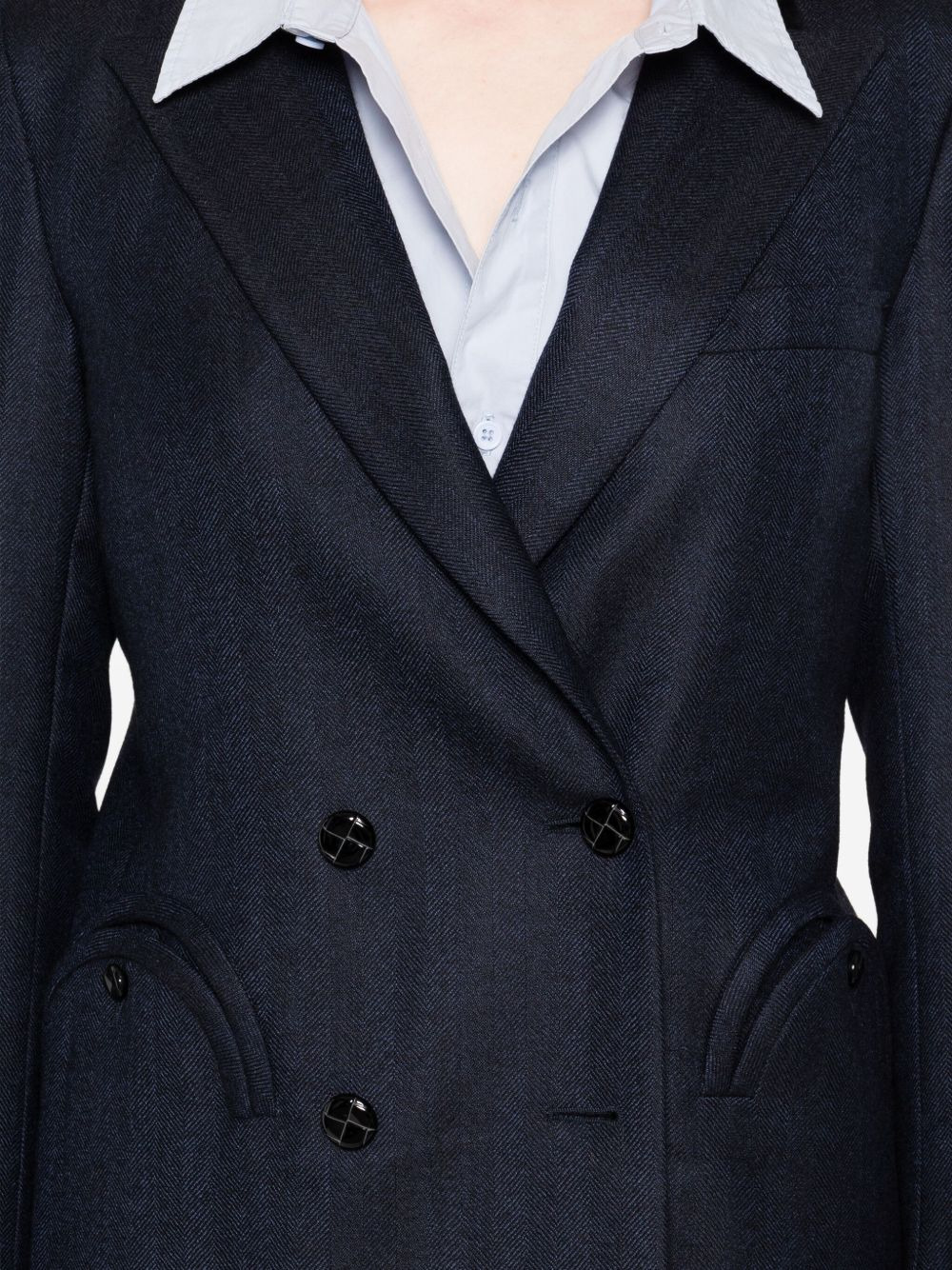 trimmed-collar double-breasted blazer - 5