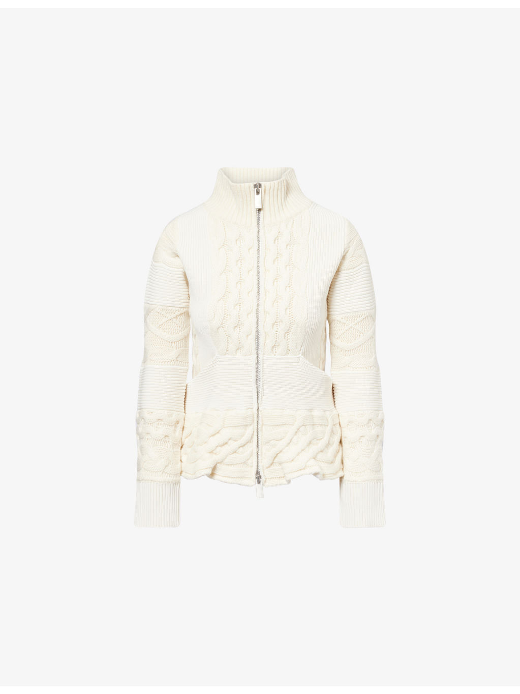 Cable-Knit High-Neck Wool-Blend Jacket - 1