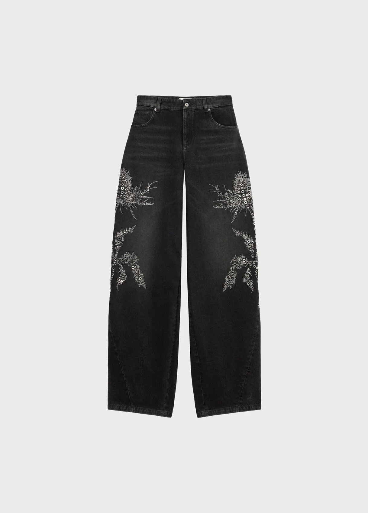 BAGGY JEANS WITH STONE EMBROIDERY AND STUDS - 1