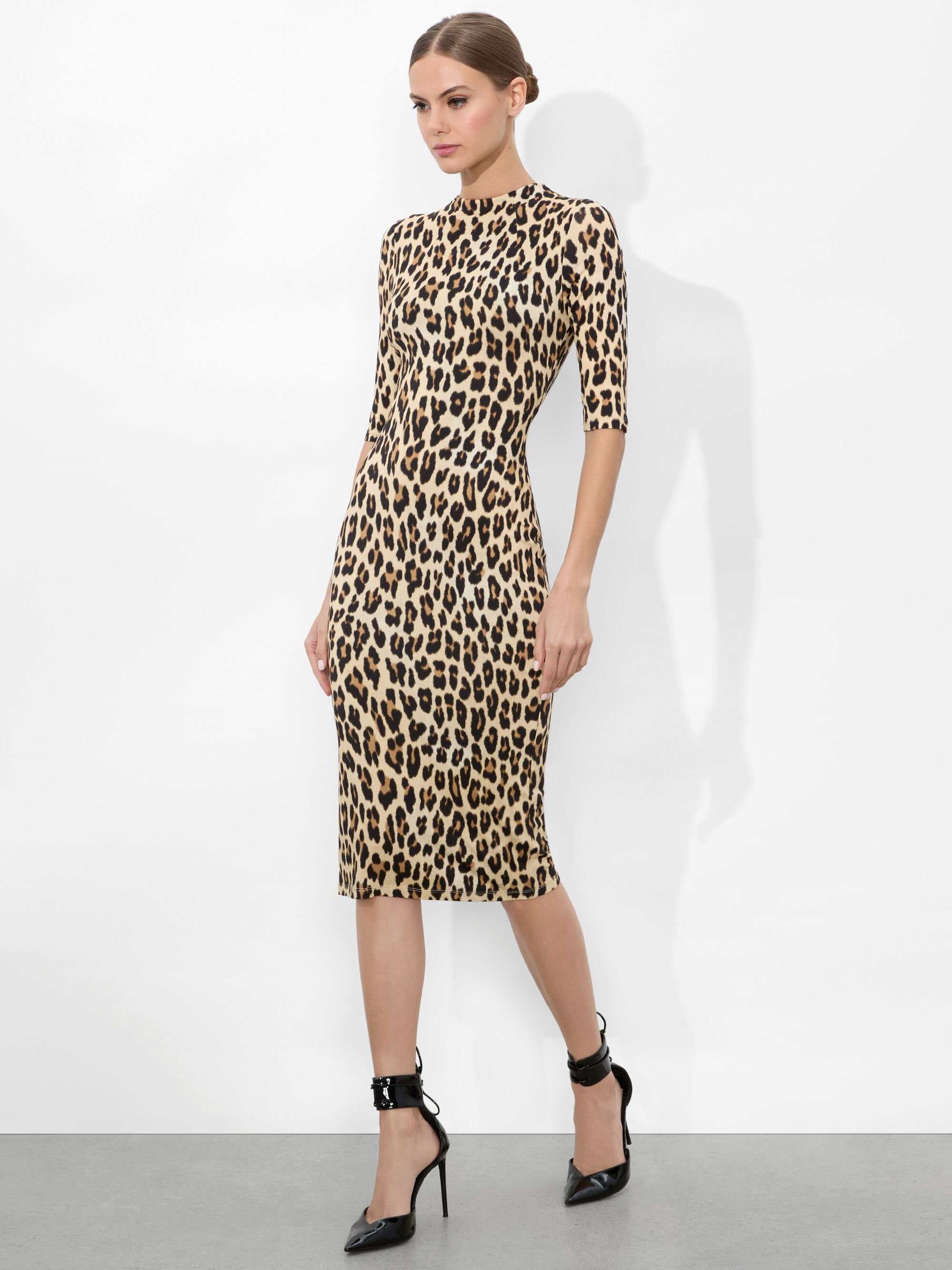 DELORA FITTED MOCK NECK MIDI DRESS - 5