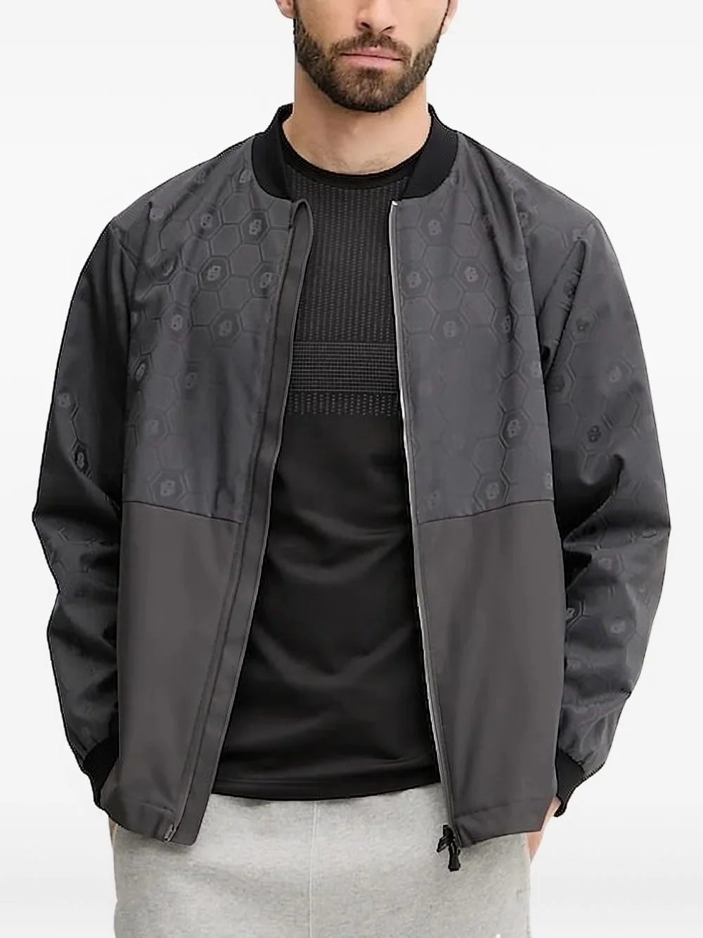 hexagon-pattern bomber jacket - 1