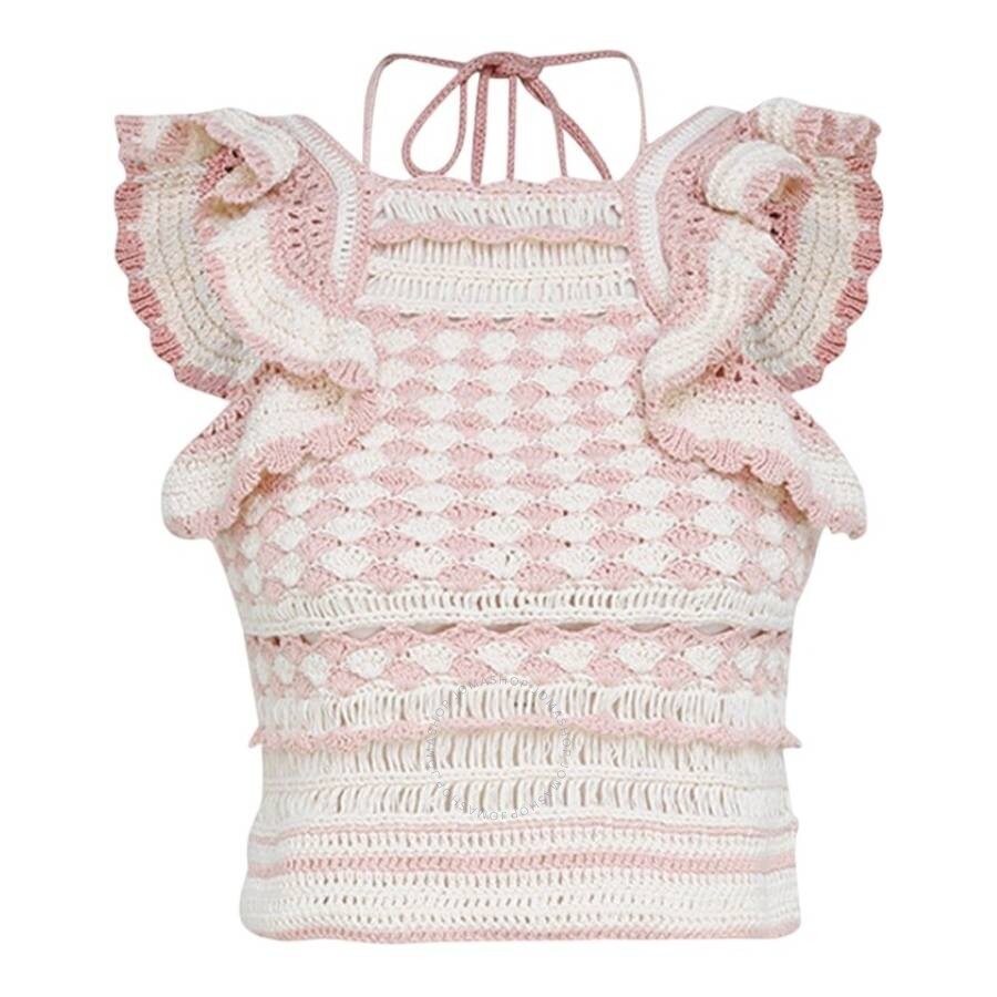 Zimmermann Pink Cream Clover Crochet Halter Tank Top - 1