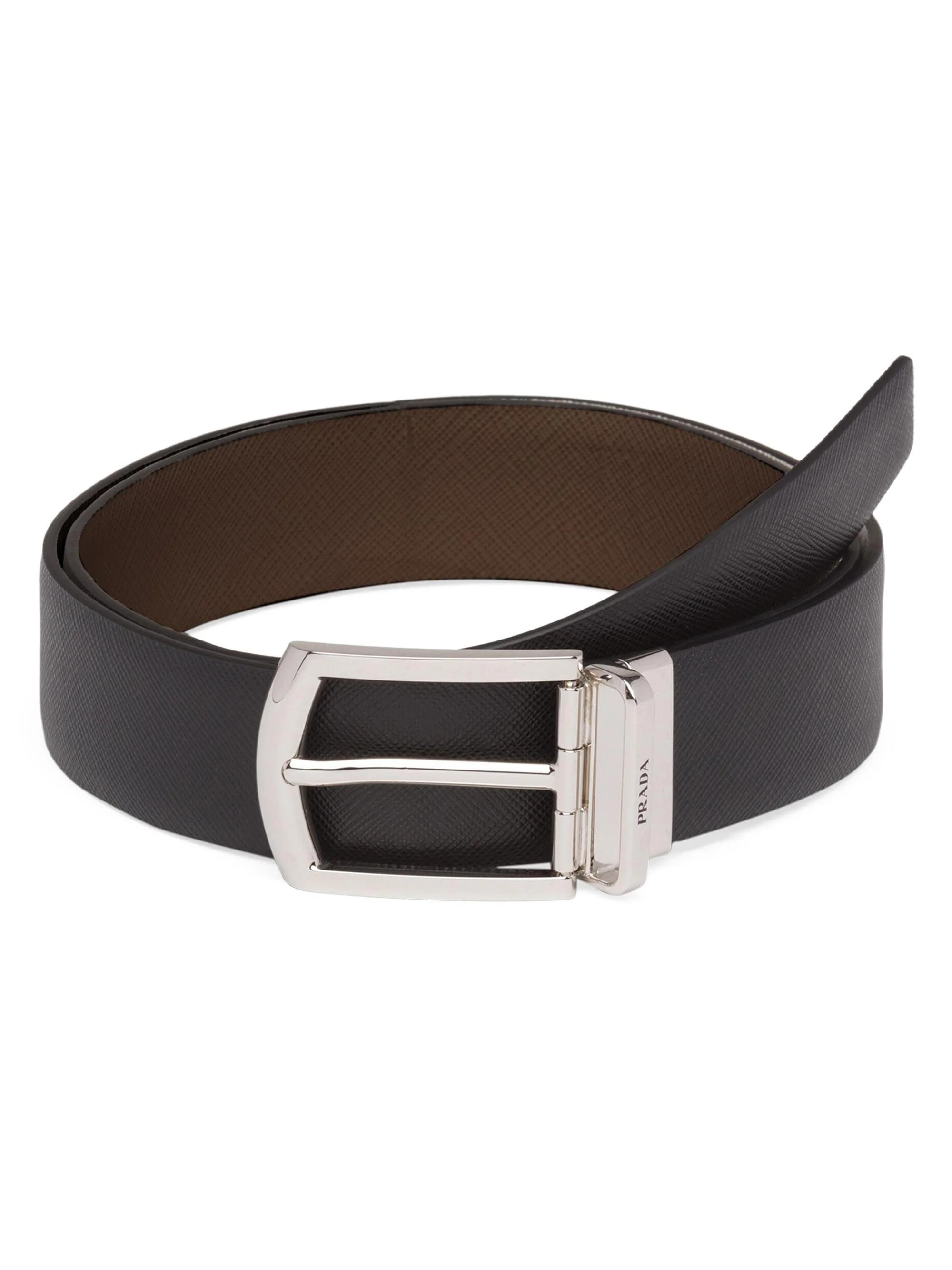 Men's Reversible Saffiano Leather Belt - Black Brown - 1