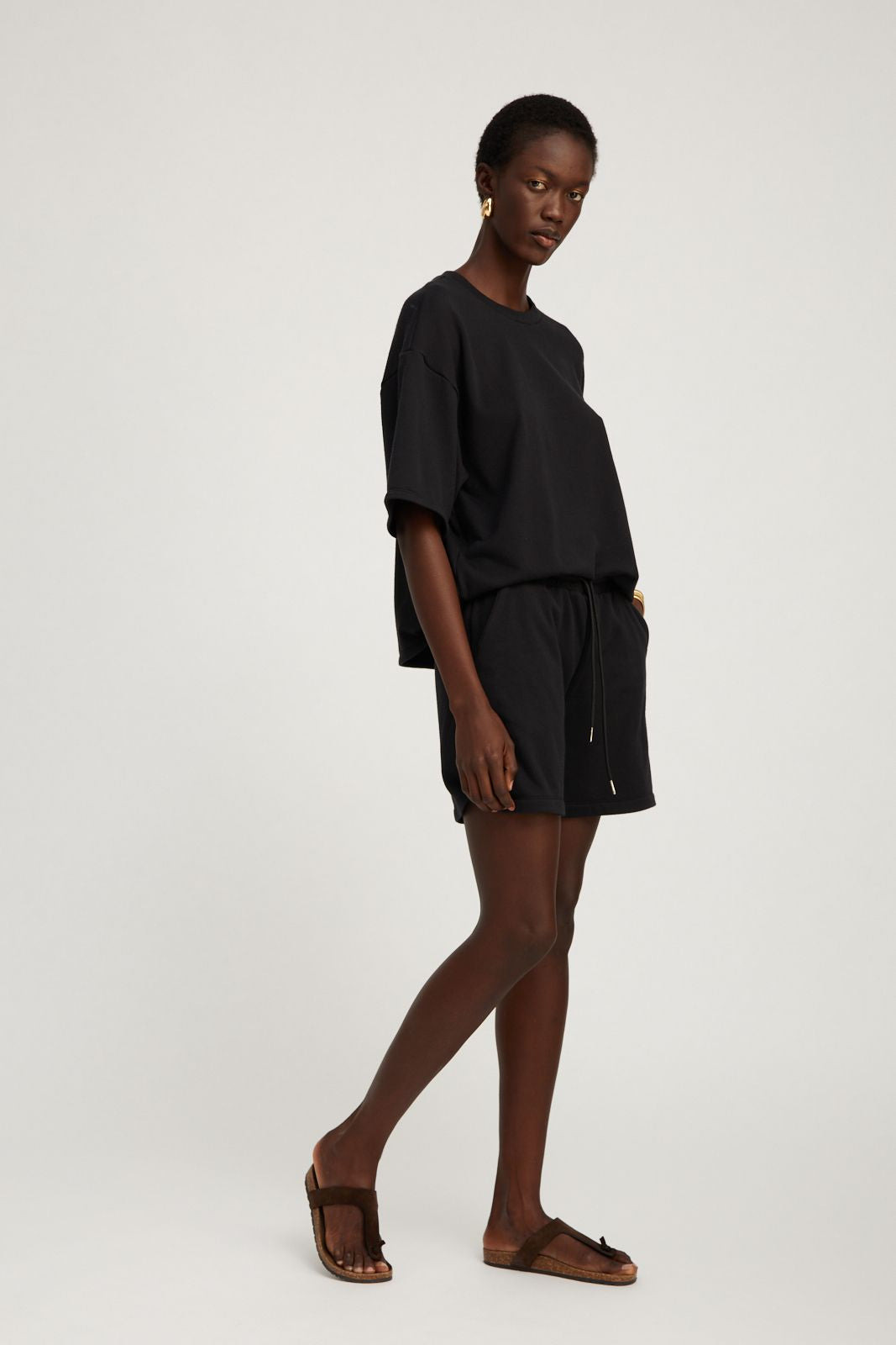 BLACK COTTON TERRY BAGGY SWEATSHORTS - 3