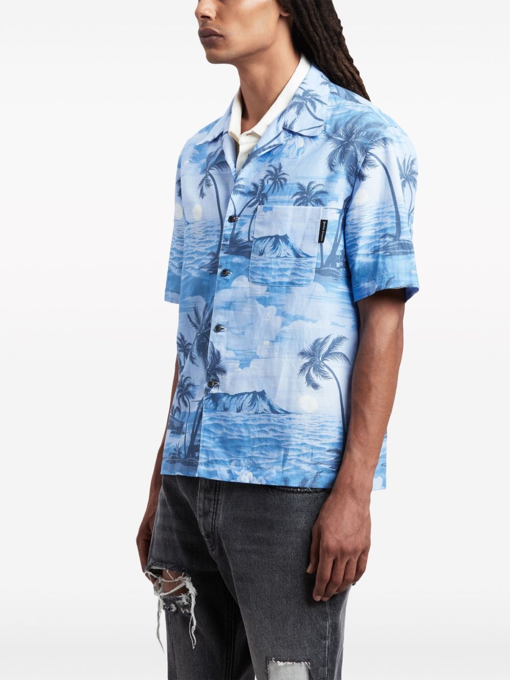 Sunset-print linen-blend shirt - 4