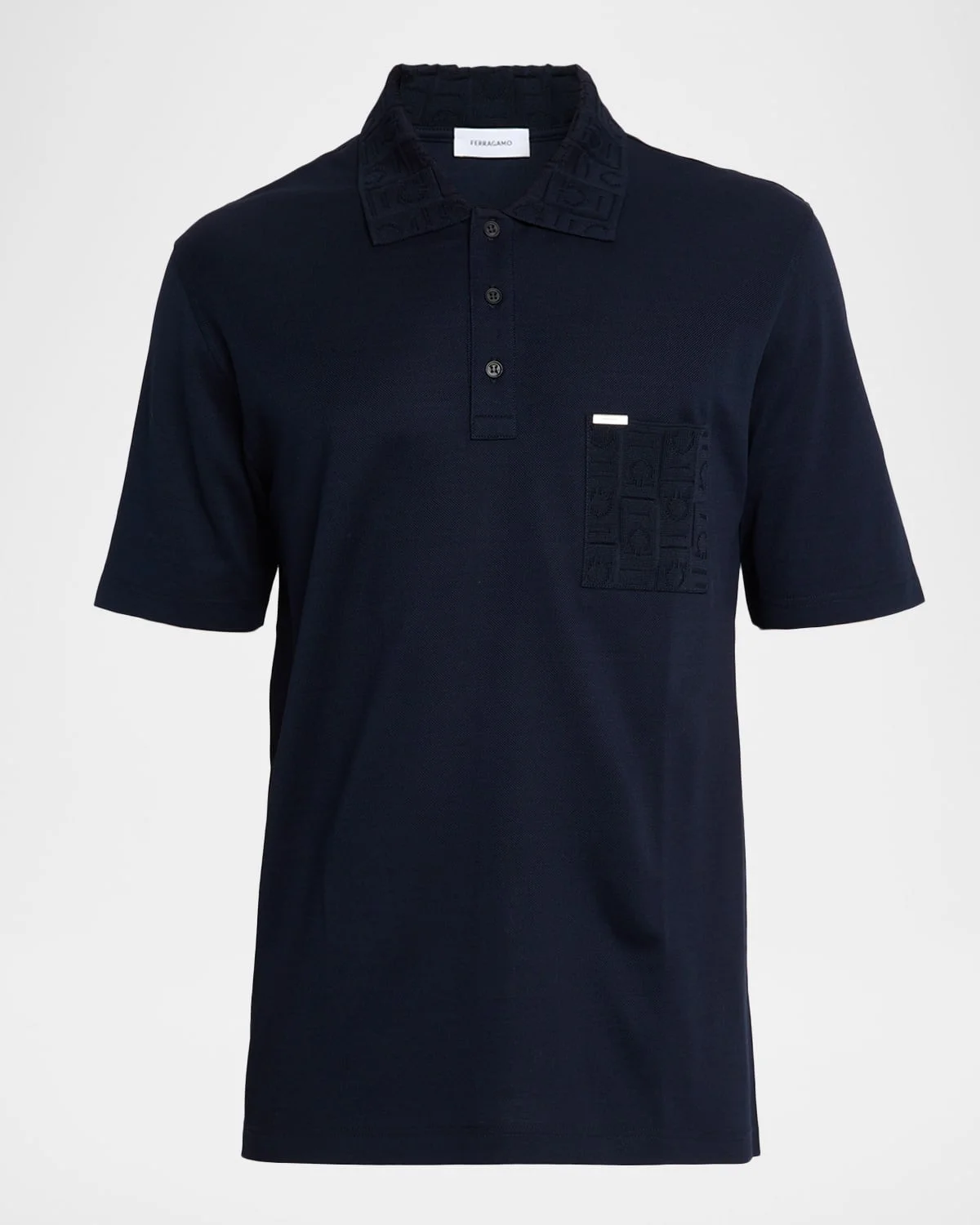 Men's Gancini Jacquard-Trim Cotton Pique Polo Shirt - 1