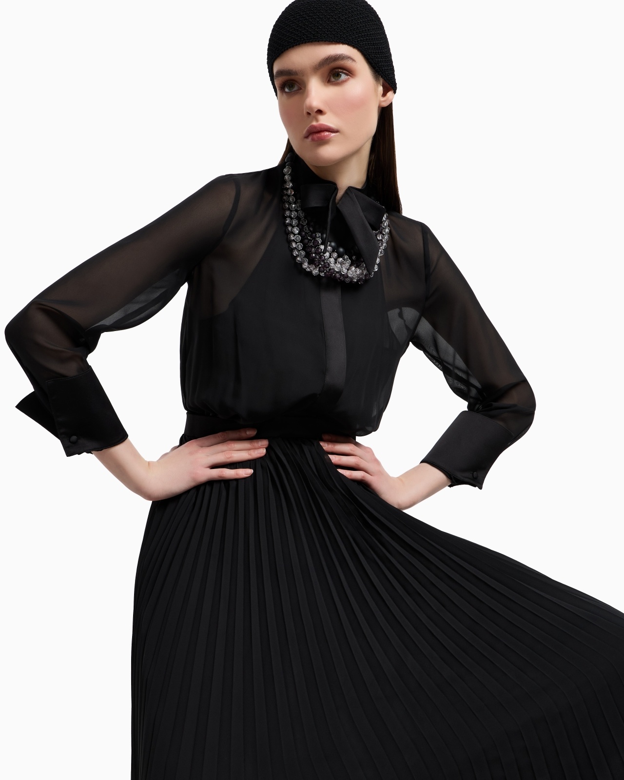 TECHNICAL GEORGETTE TWO-PIECE EFFECT LONG DRESS - 6