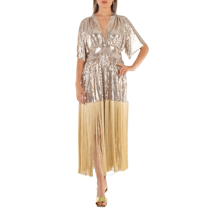 Paco Rabanne Fringe Detail Kaftan Mesh Dress, Brand Size 36 (US Size 4) - 3