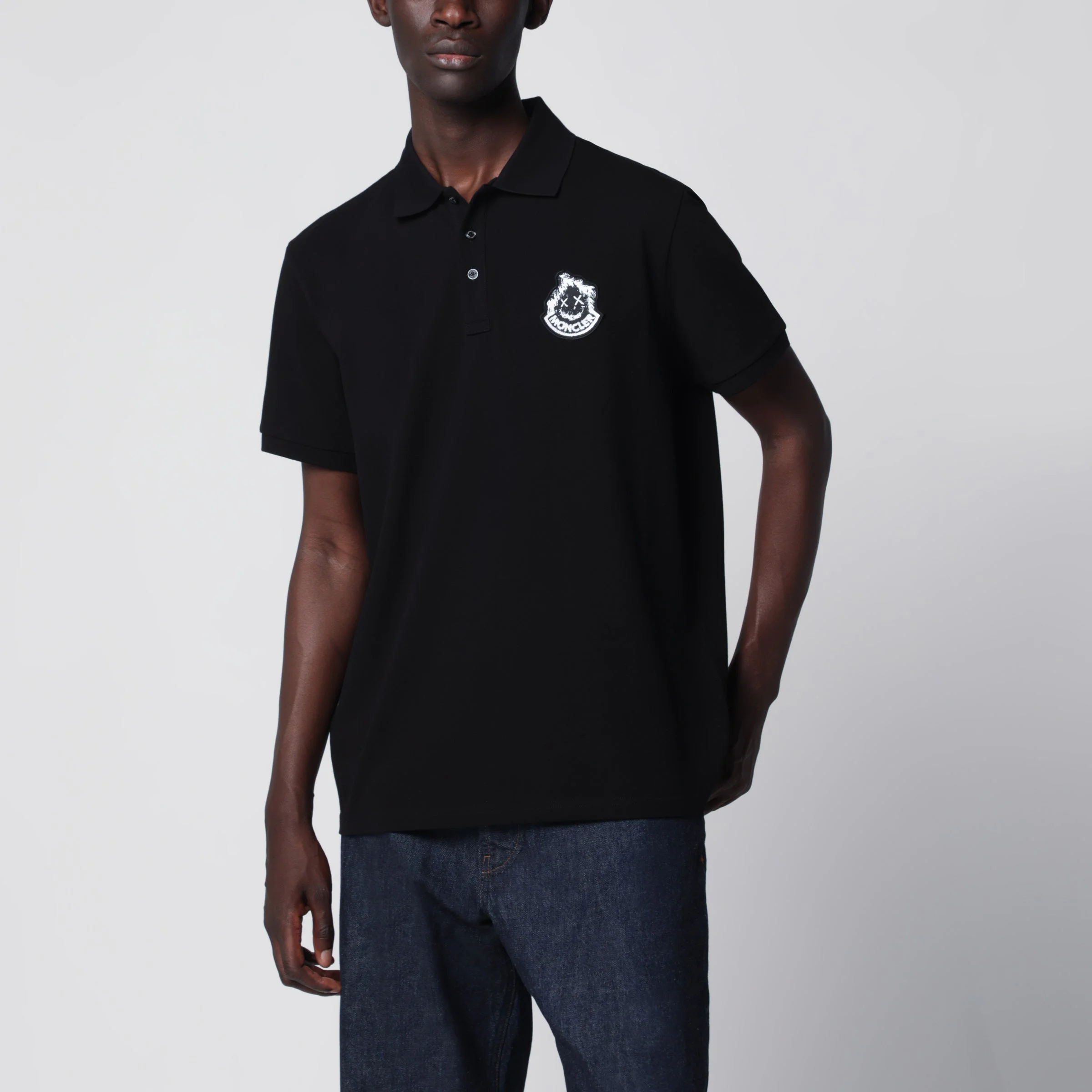 Black cotton piqué polo shirt with logo - 1